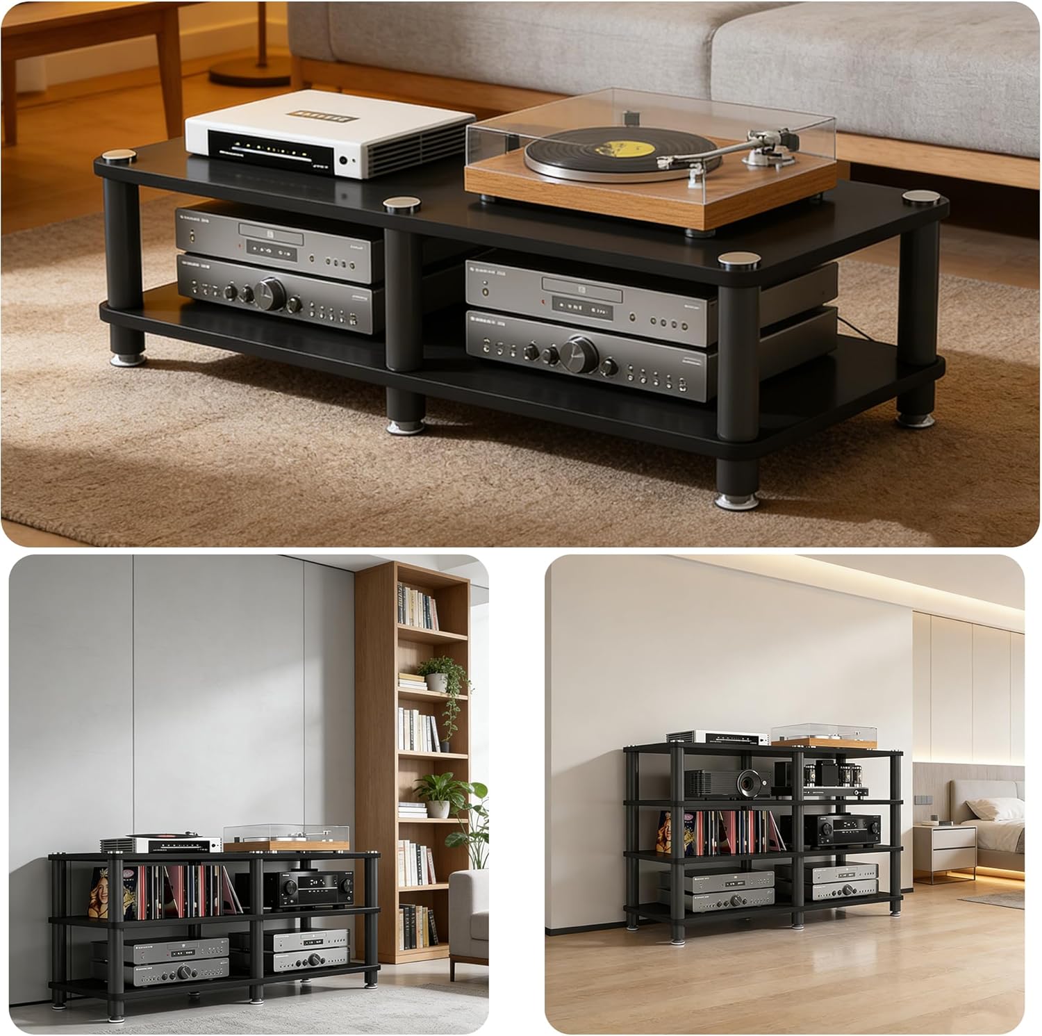 saun 3 Tier Living Room Audio Video Equipment Tower Rack Stereo Cabinet