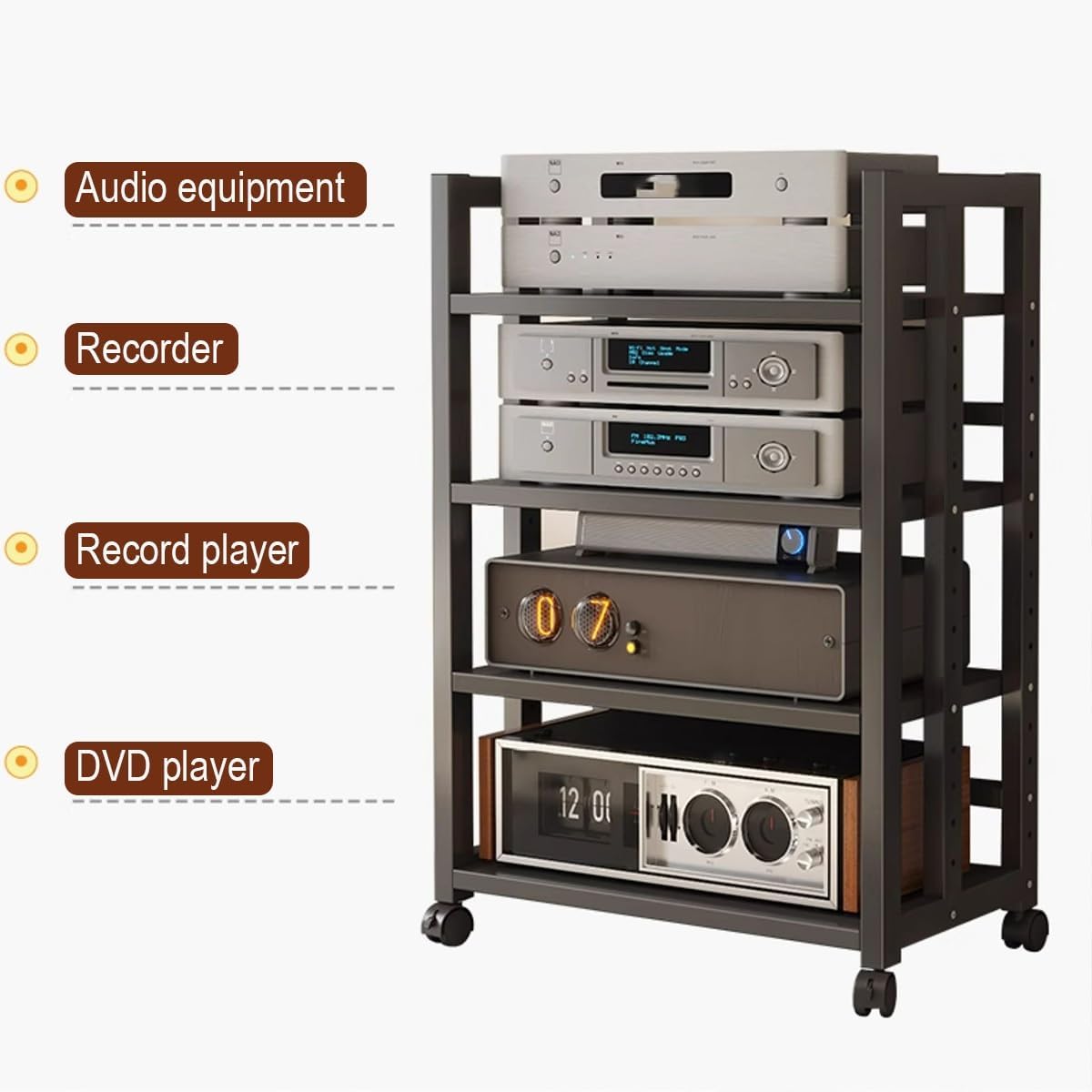 JDPYURV 3/4 Tier Audio-Video Media Stand with Adjustable Shelves