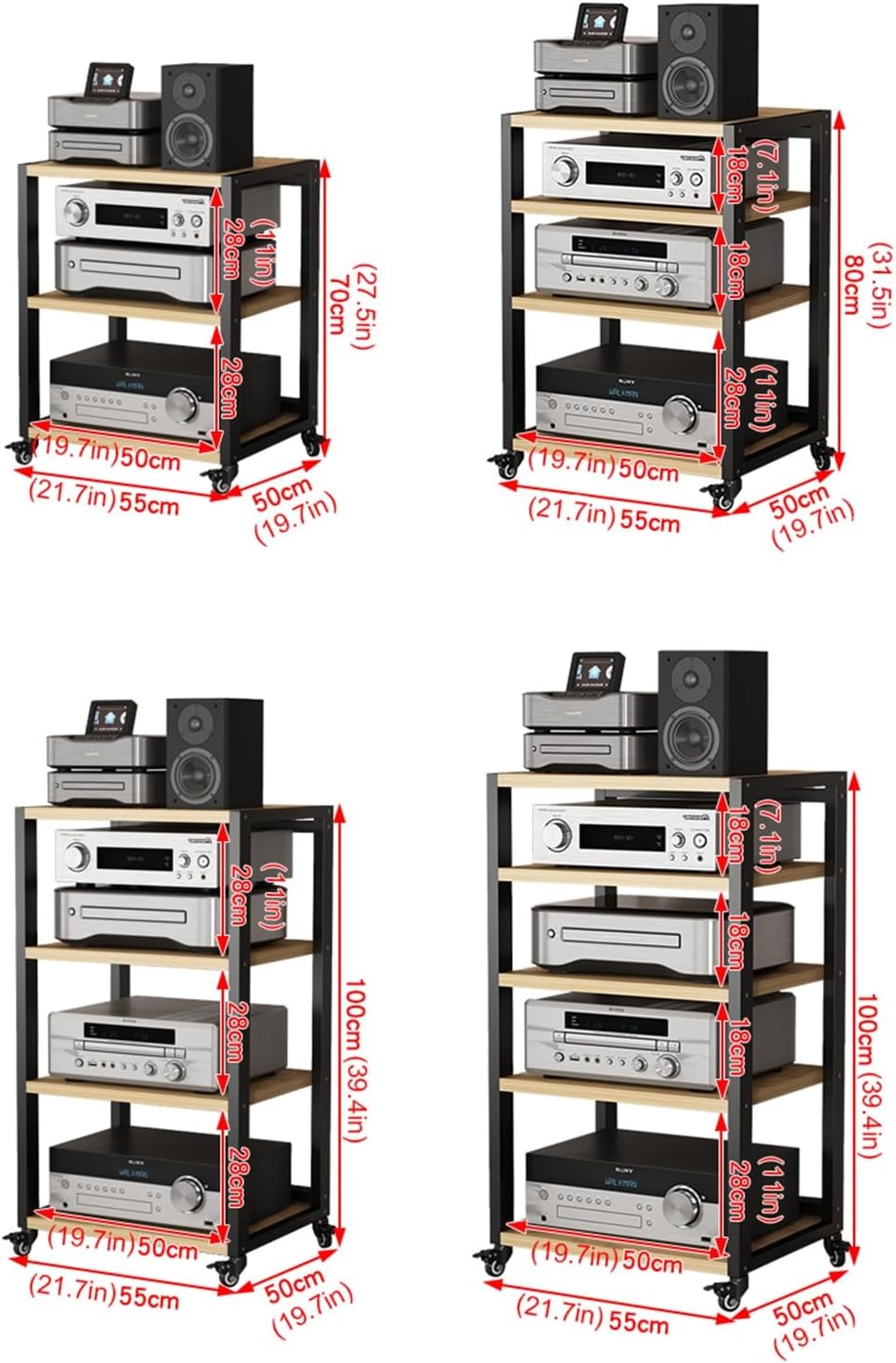 UYCVT Movable Media Stand Movable Av Media Stand Cd Player Stand Entertainment Audio Rack Tower-C-4 Tier-55x50x80cm