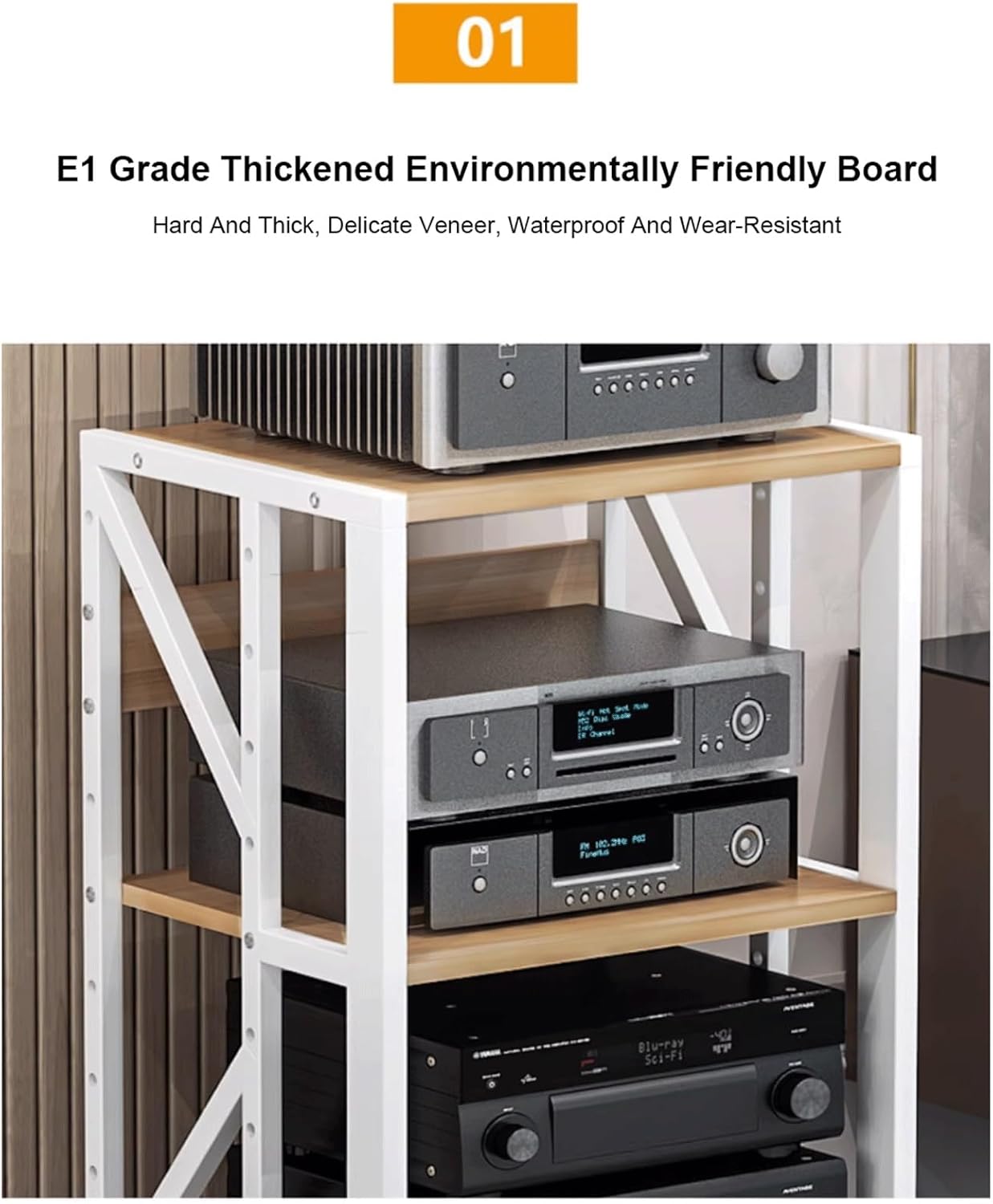 XMFBSY Medios 3/4/5 Tier AV Media Stand with Wheels Media Console HiFi Cabinet with Adjustable Shelves Modern CD Record Player Stereo Component Rack for Home Office Theater Organizer(White