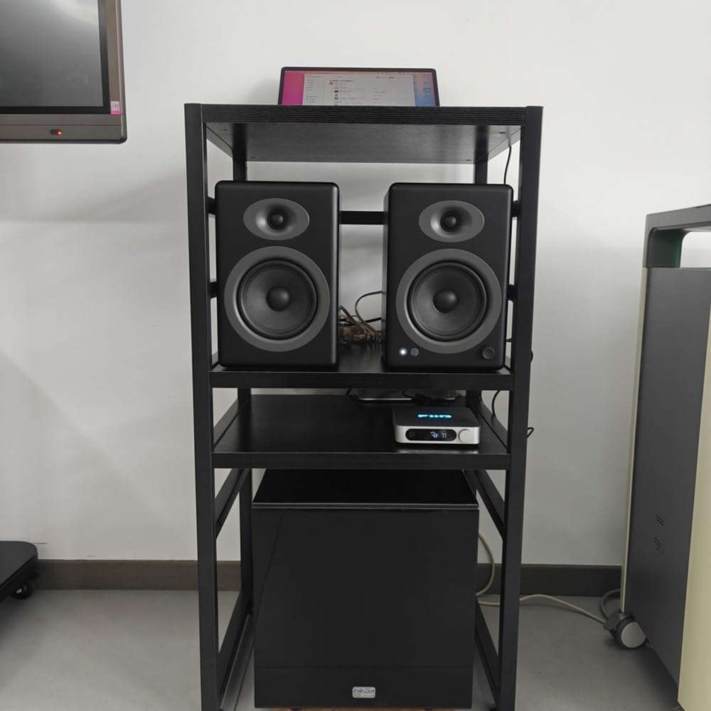 KGPGNYMYHA Movable AV Cabinet 5 Tier AV Media Stand Record Player Stand With Wheels Adjustable Stereo Audio Rack Tower For Corner Theater Living Room(Brown)