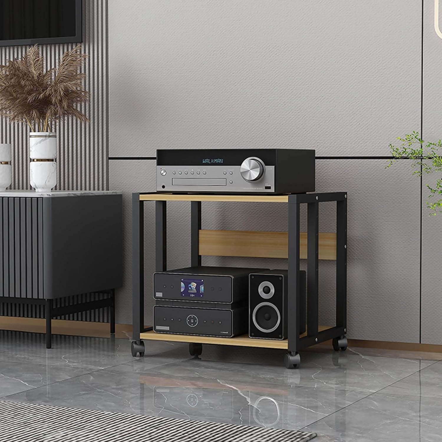 Media Storage Cabinet Stereo Rack with Caster Wheels