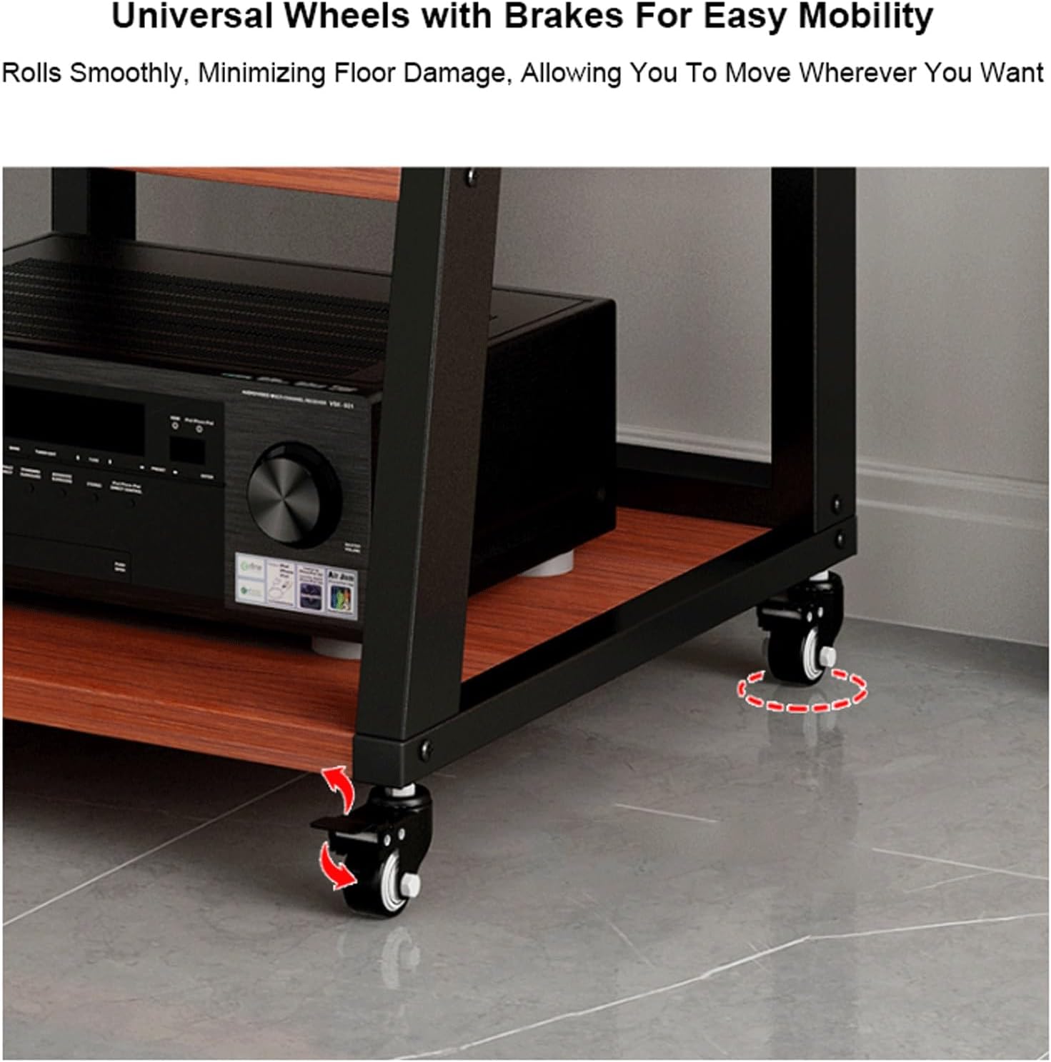 XMFBSY Medios AV Media Stand with Wheels Trapezoidal Game Console Shelf Rolling Home Stereo System Entertainment Components Cabinet for Record Player Organizer(Black