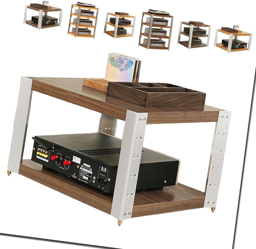 KGPGNYMYHA 4 Tier Audio Video Media Stand Adjustable Shelves Audio Rack Media Storage Cabinet Stereo System Home Entertainment Components Cabinet(Brown