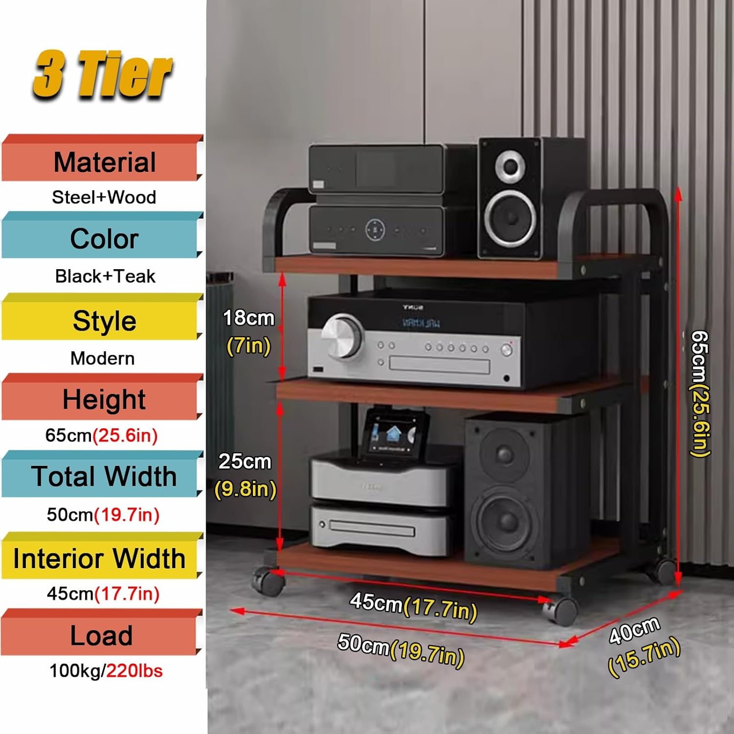LZMZMQ Rolling Audio Rack Component Cabinet