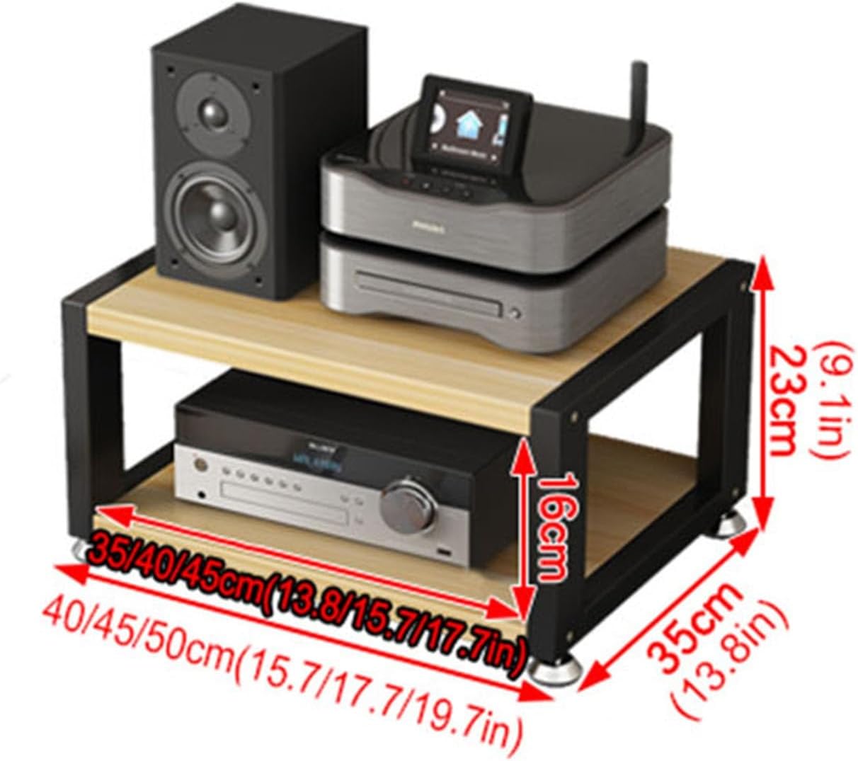 2/3/4-Tier AV Media Stand Floor-Standing or Desktop Wooden Shelves CD Player Stand Audio/Video Component Cabinet Stereo Rack Multifunctional Storage Shelf for Home/Office/Theater (Color : B