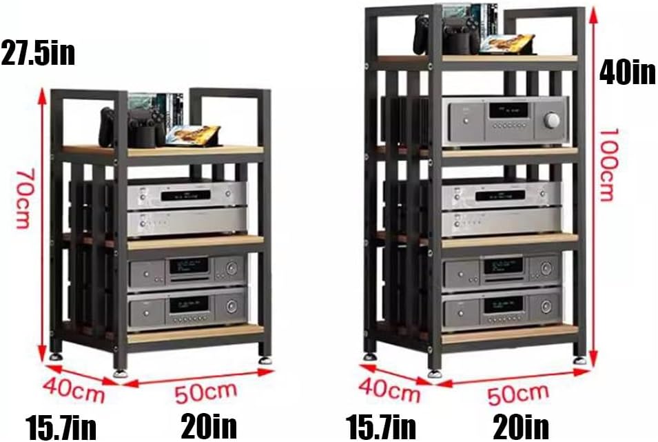 KGPGNYMYHA Heavy Duty Audio Rack 4-Tier AV Media Stand with Wheel Audio Component Mobile Rack Stereo Rack Height Adjustable Shelves DVD Players Stand(Natural
