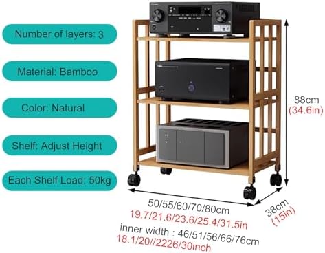 2 3 4 5 Tier Stereo Rack System Cabinet with Height-Adjustable Shelf & Wheels