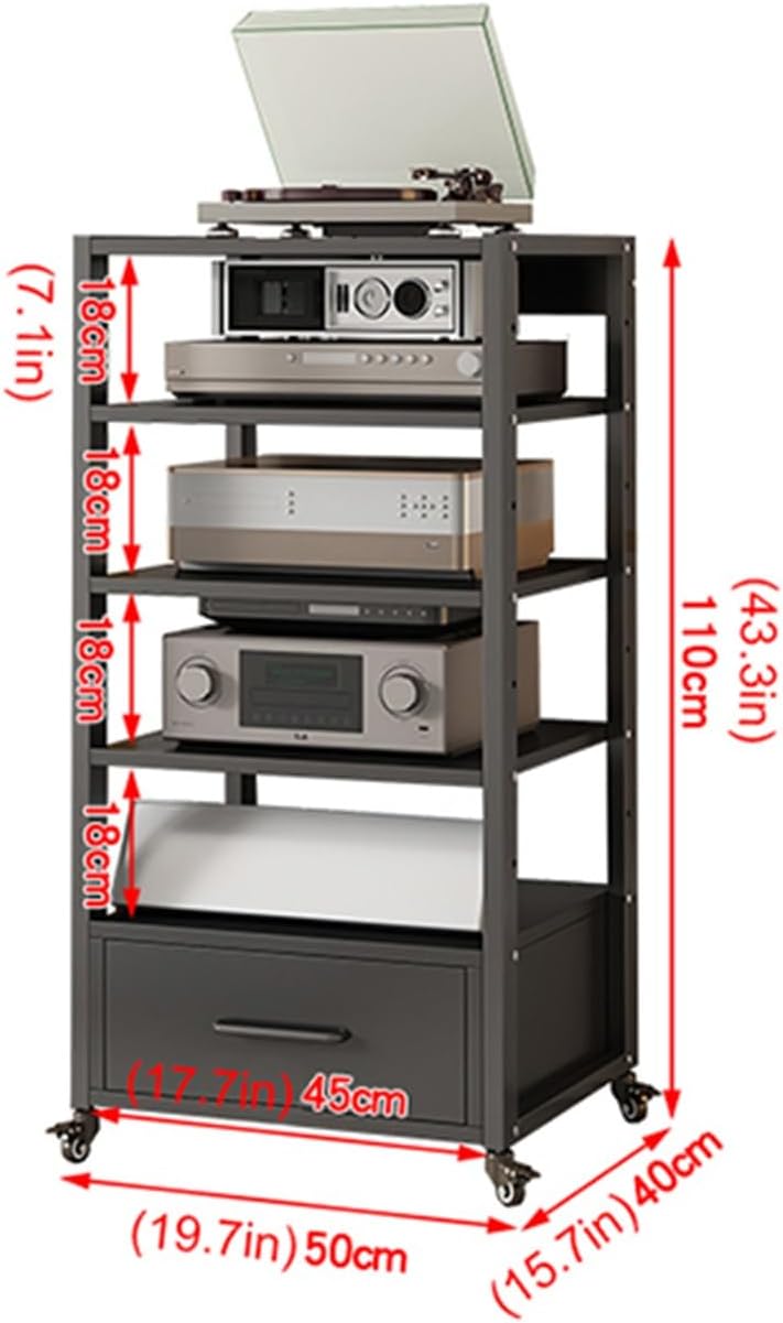 AErosx Movable AV Media Stand CD Player Stand with Drawer Stereo Component Cabinet Media Center Audio Tower Media Storage Rack with Height Adjustable Wood Shelf for Home/Office/Theater (Color : A)