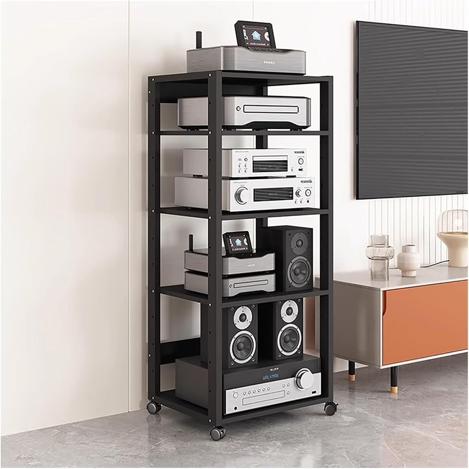 Heavy Duty Av Component Media Stand with Wheels