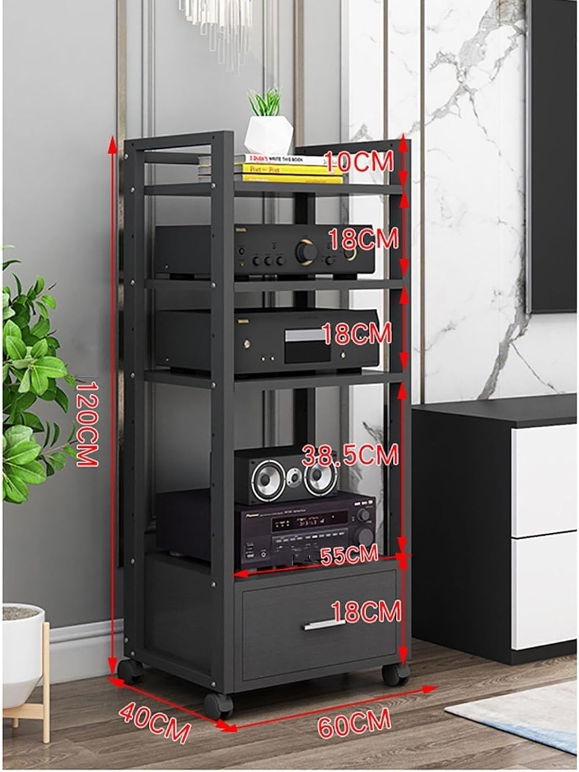 WUHUQN 4/5- Tier AV Media Stand with Drawer
