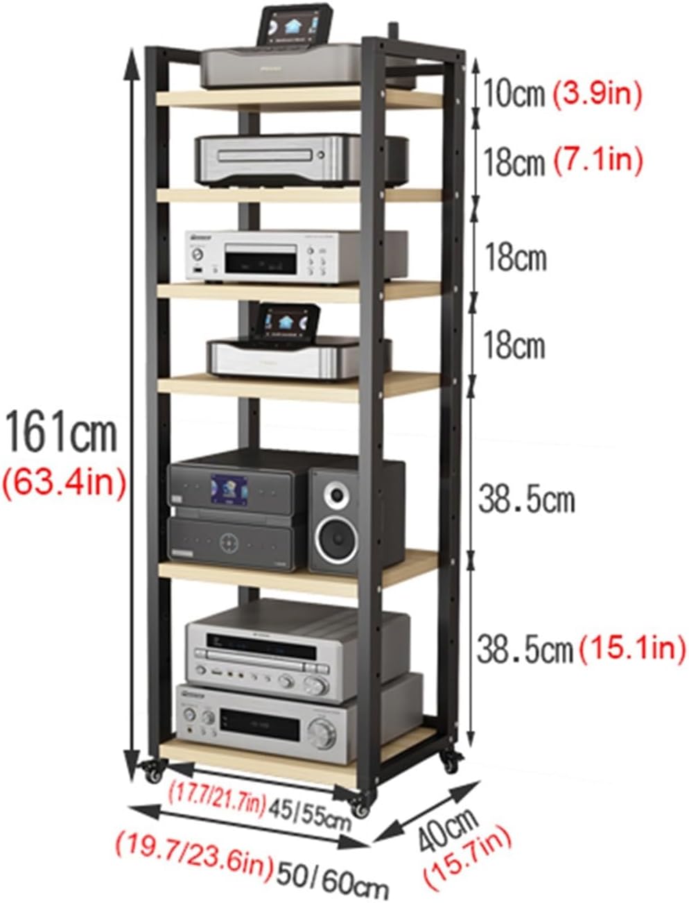 5 Tier Floor-Standing Storage Shelf Entertainment Center Media Stand for Store Cable Boxes