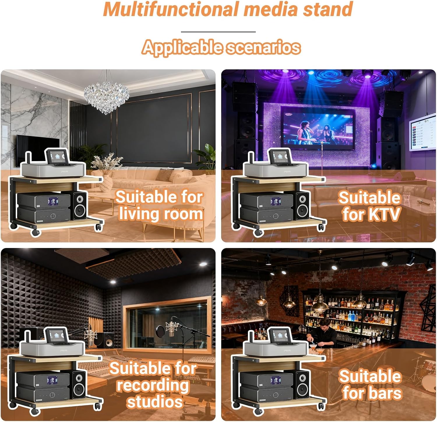 2-Tier AV Media Stand with Wheels