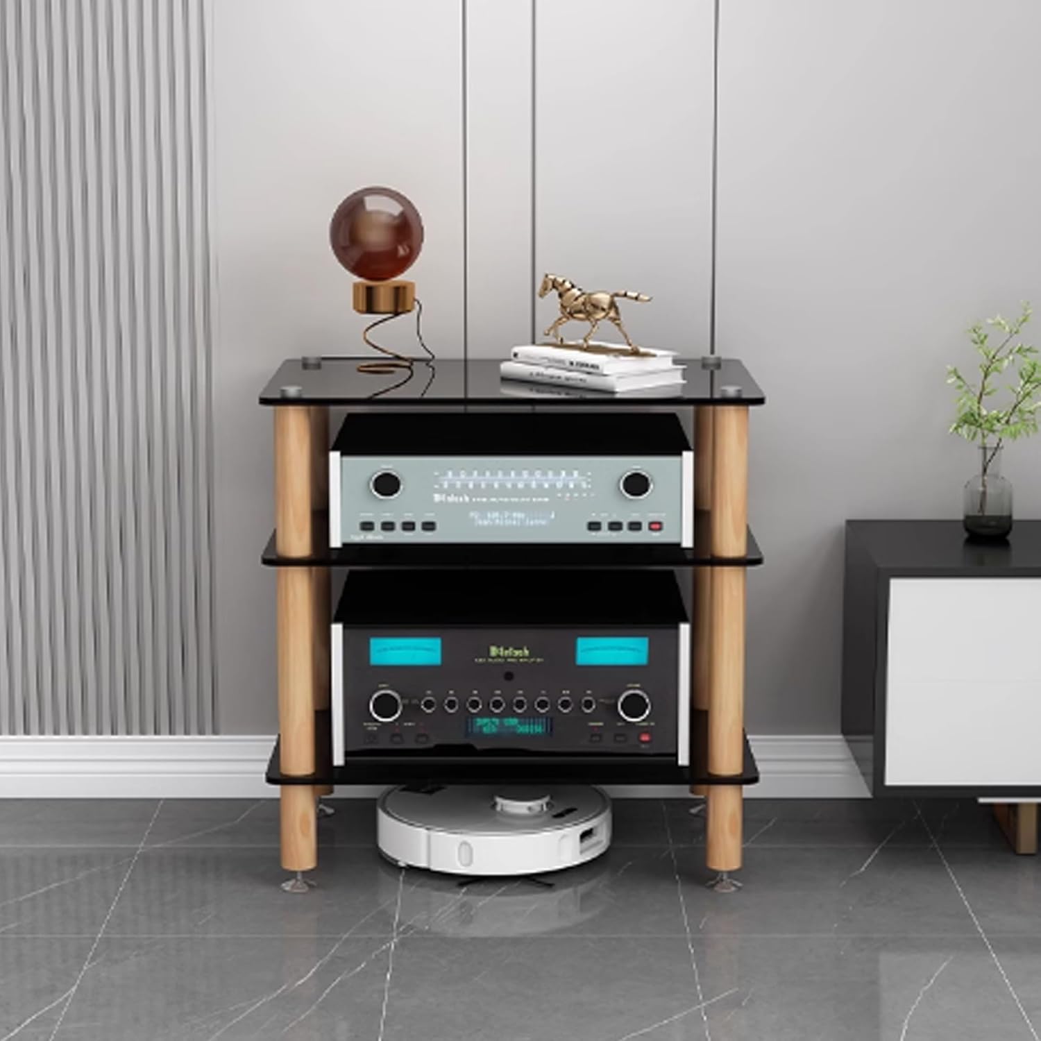 OVOGGPAN AV Stereo Cabinet Audio Rack Stand Tower Audio-Video Shelving Audio Tower Record Player Stand Media Storage Cabinet