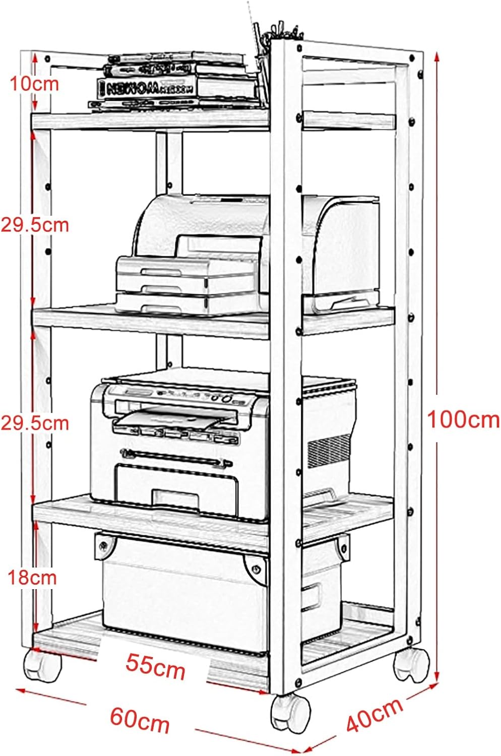 4-Tier Media Cabinet Stand with Wheels
