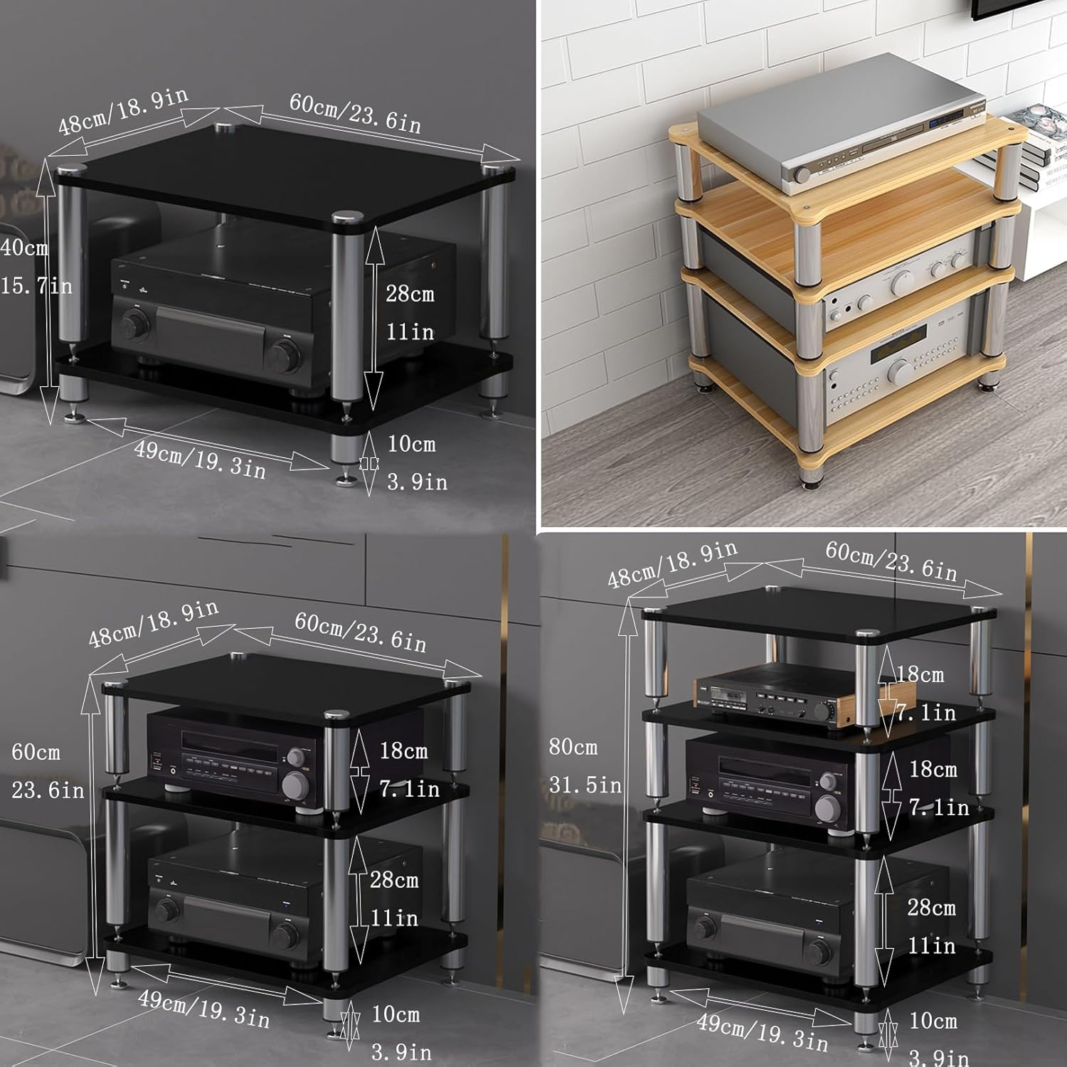 AV Media Stand Corner Shelf Media Console Stereo Racks and Stands with Storage Shelves