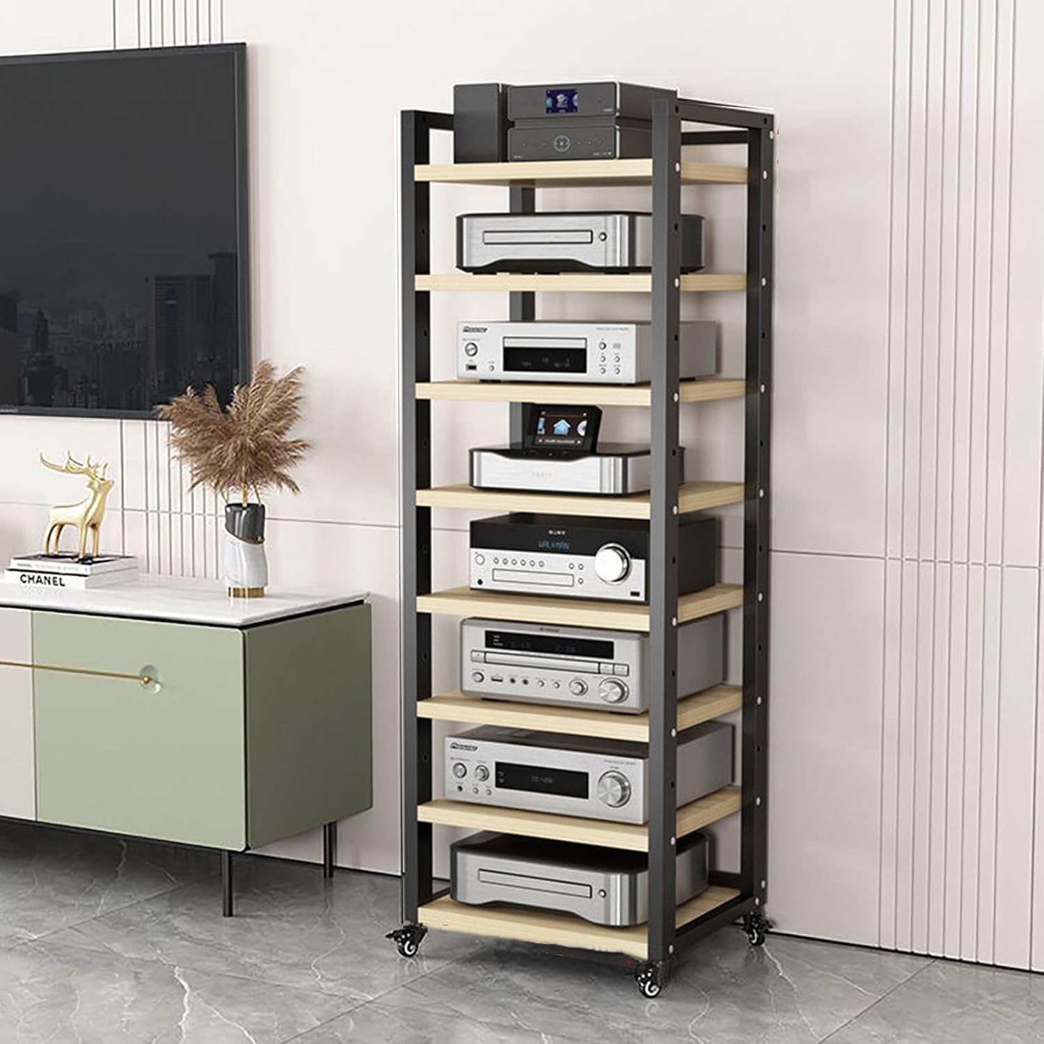 8-Tier AV Media Stand with Wheels
