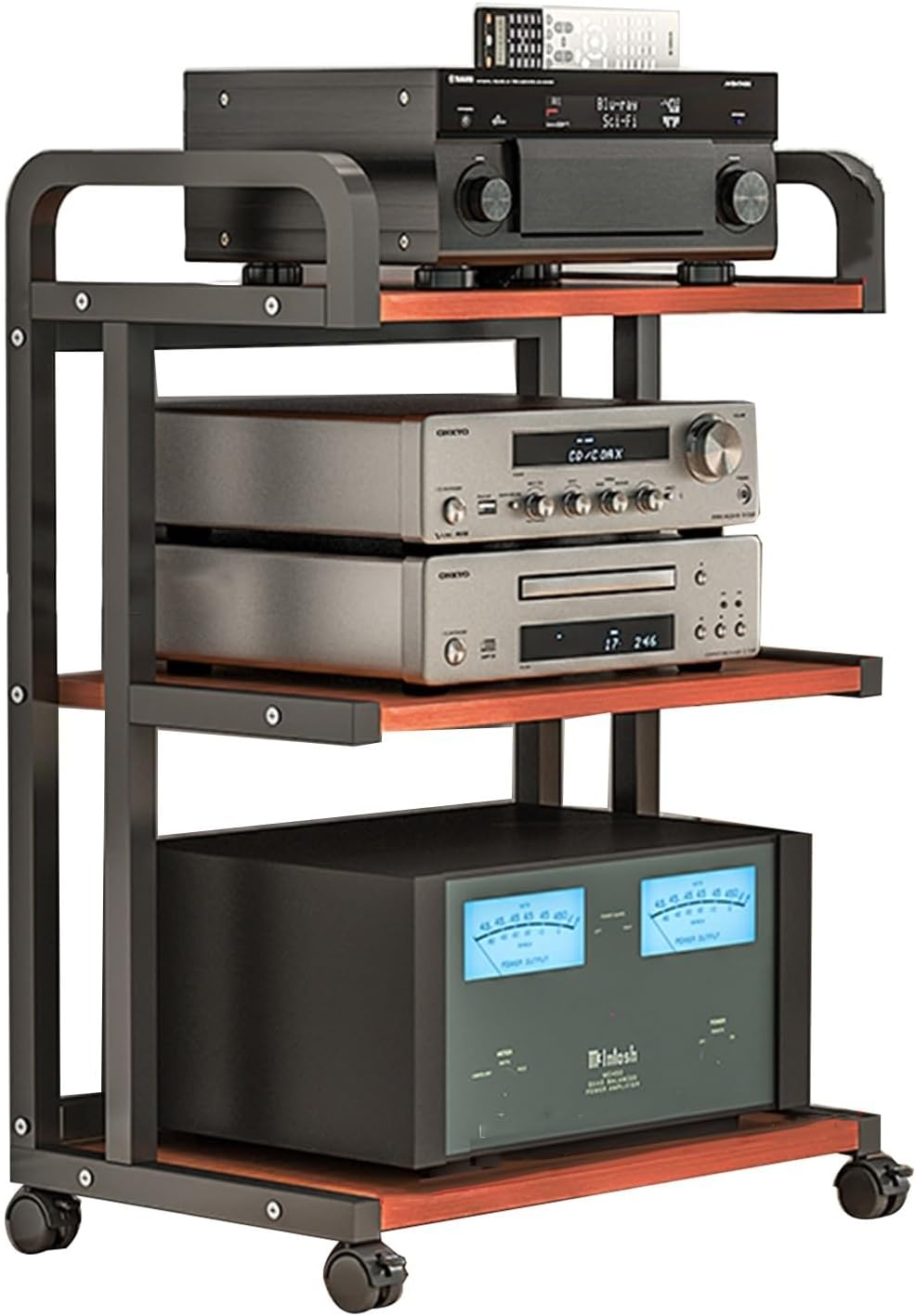 XLTFUC AV Media Storage Cabinet Record Player Stand 3-Layer Wooden Shelves