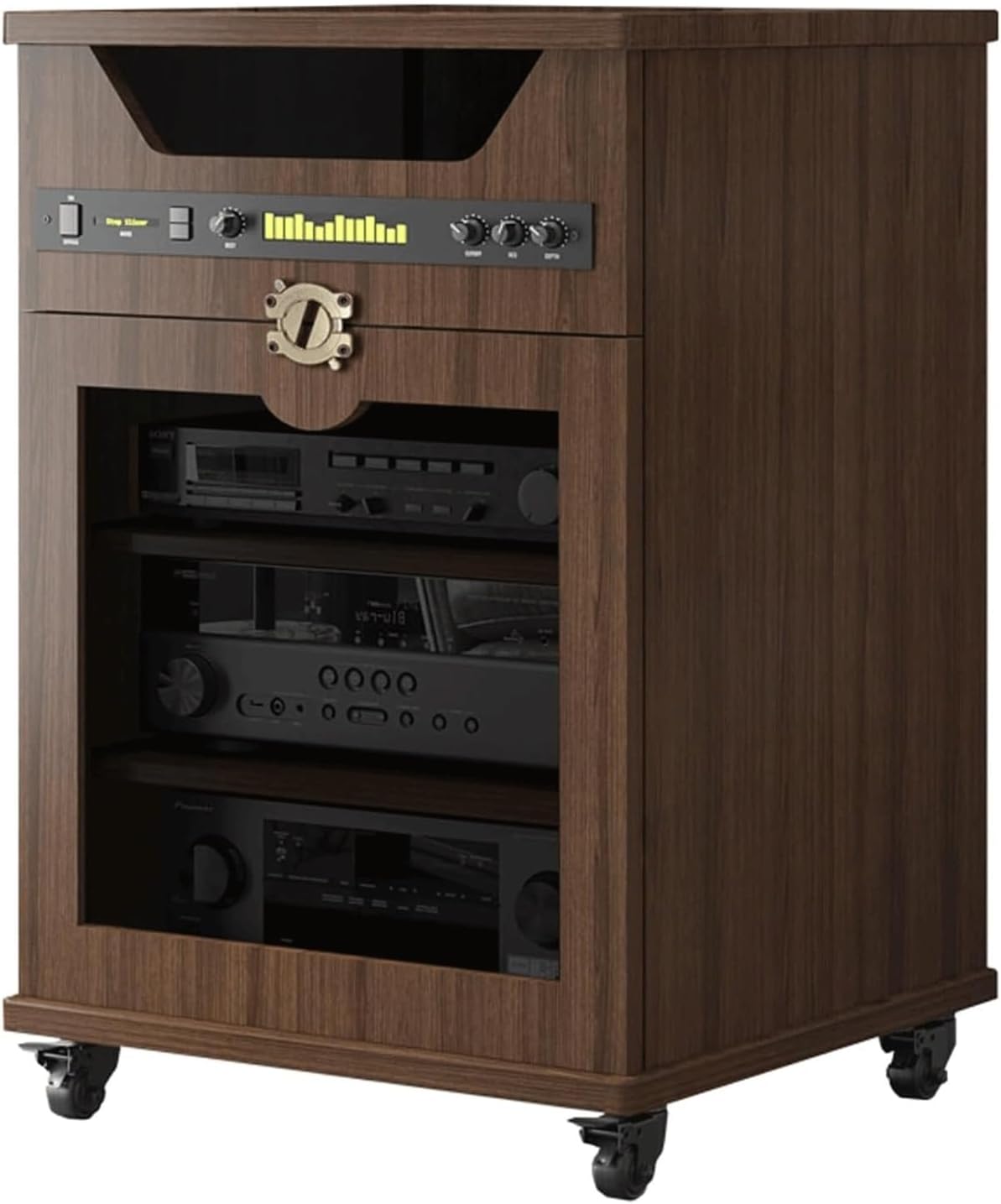 PZEOB Audio Rack Cabinet AV Media Stand with Door and Wheels Wooden Stereo Cabinet Modern Audio Rack Tower Modern Media Cabinet(56x56x70cm)