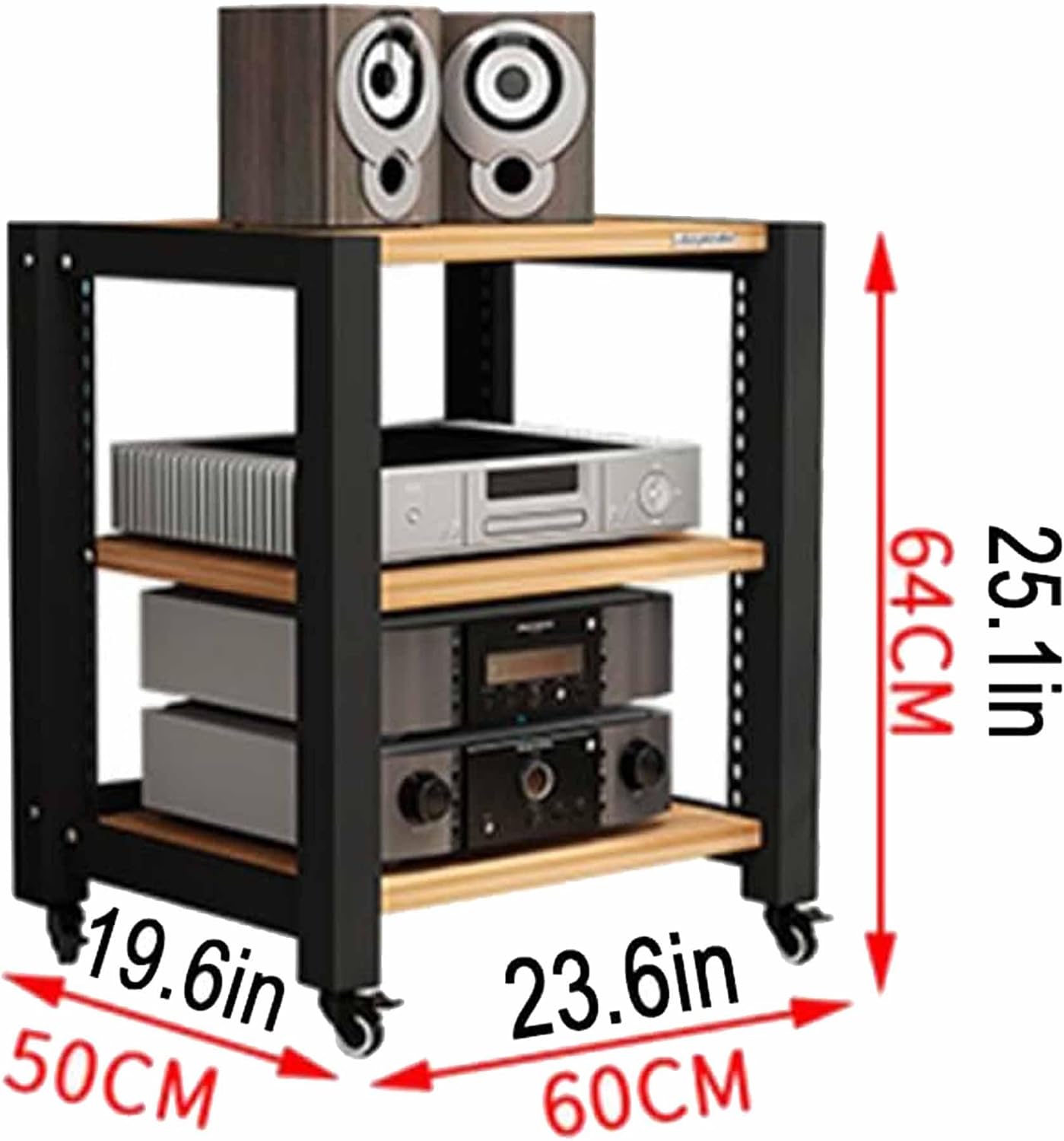 OVOGGPAN Open AV Media Cabinet Stand Stereo Component Storage Cabinet Height-Adjustable Shelves AV Media Shelf for Living Room/Bedroom/Farmhouse Standing(Pomelo Wood