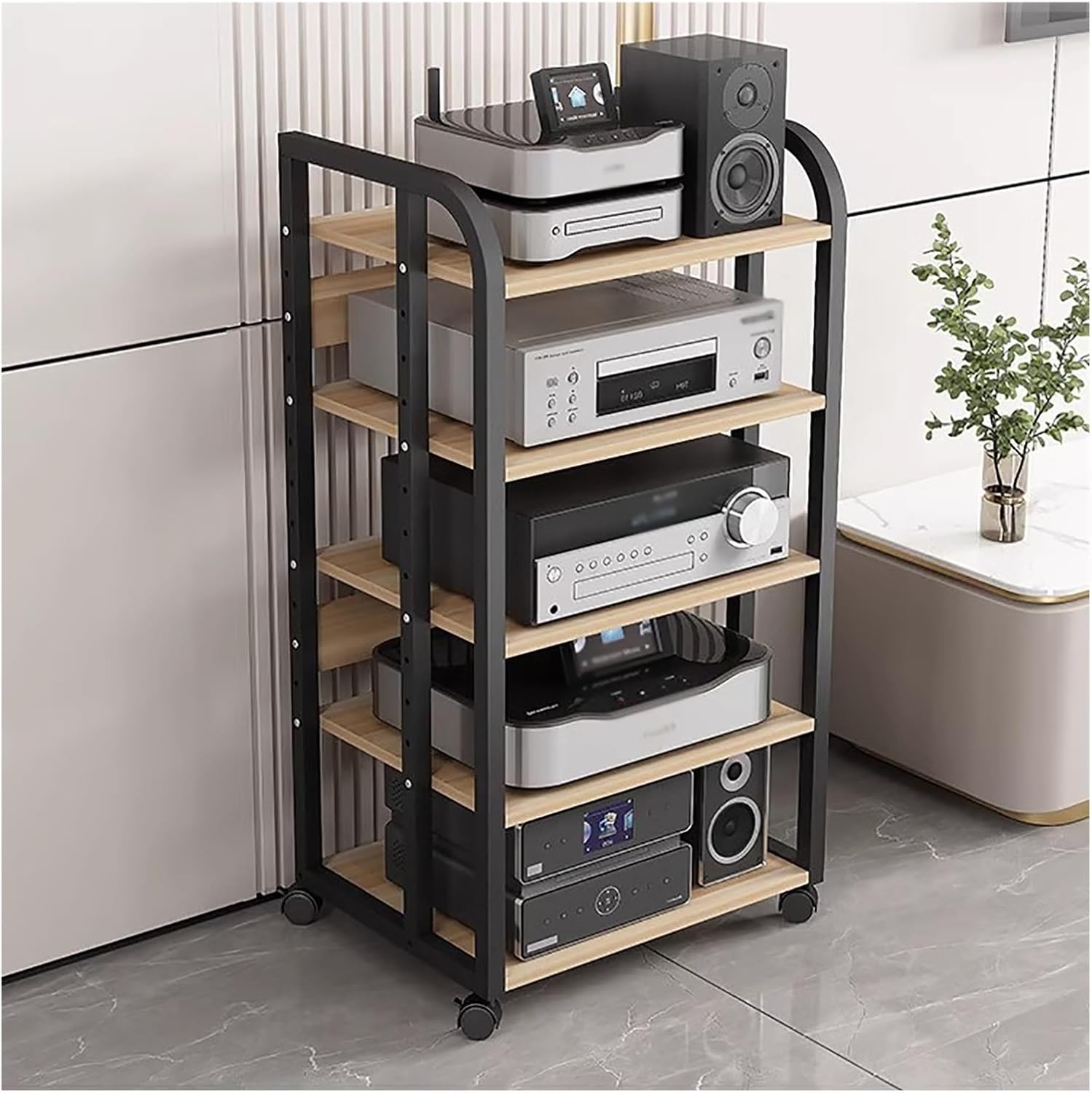 Home TV Rack Sturdy Durable Floor Stereo Racks And Stands On Wheels- 79/100cm Tall