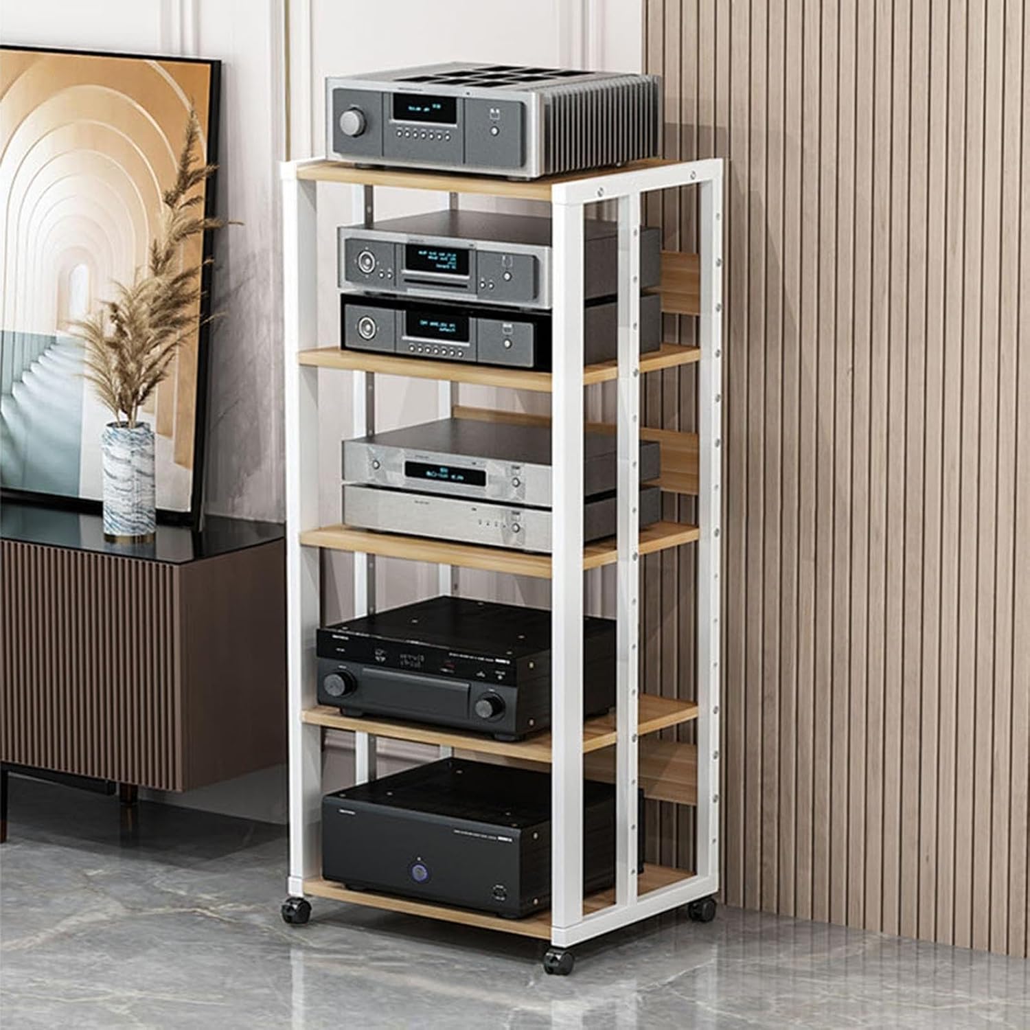 UYCVT Movable Media Stand Multi-Function Movable Audio Video Storage Cart Cd Player Media Stand Amplifier Rack-White - a-5 Tier