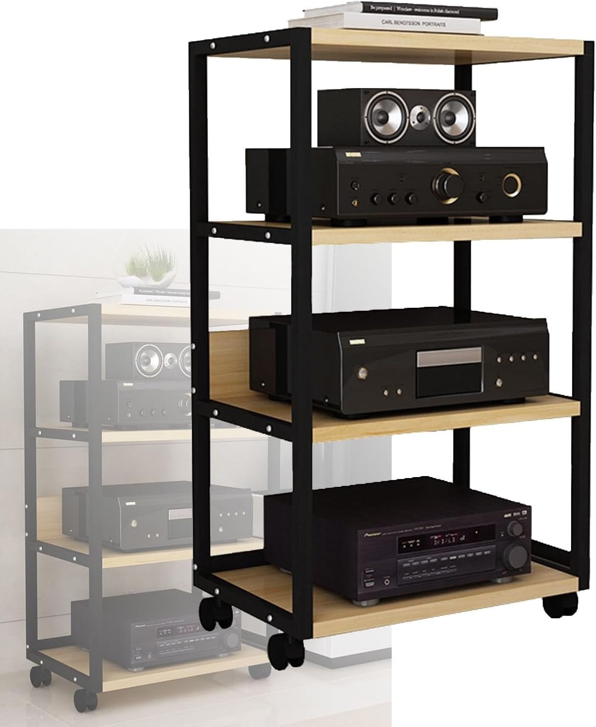 Removable 4-Tier AV Media Stand Corner Frame Wooden Corner Frame Component Cabinet Stereo Audio Rack Tower Perfect for Game Consoles