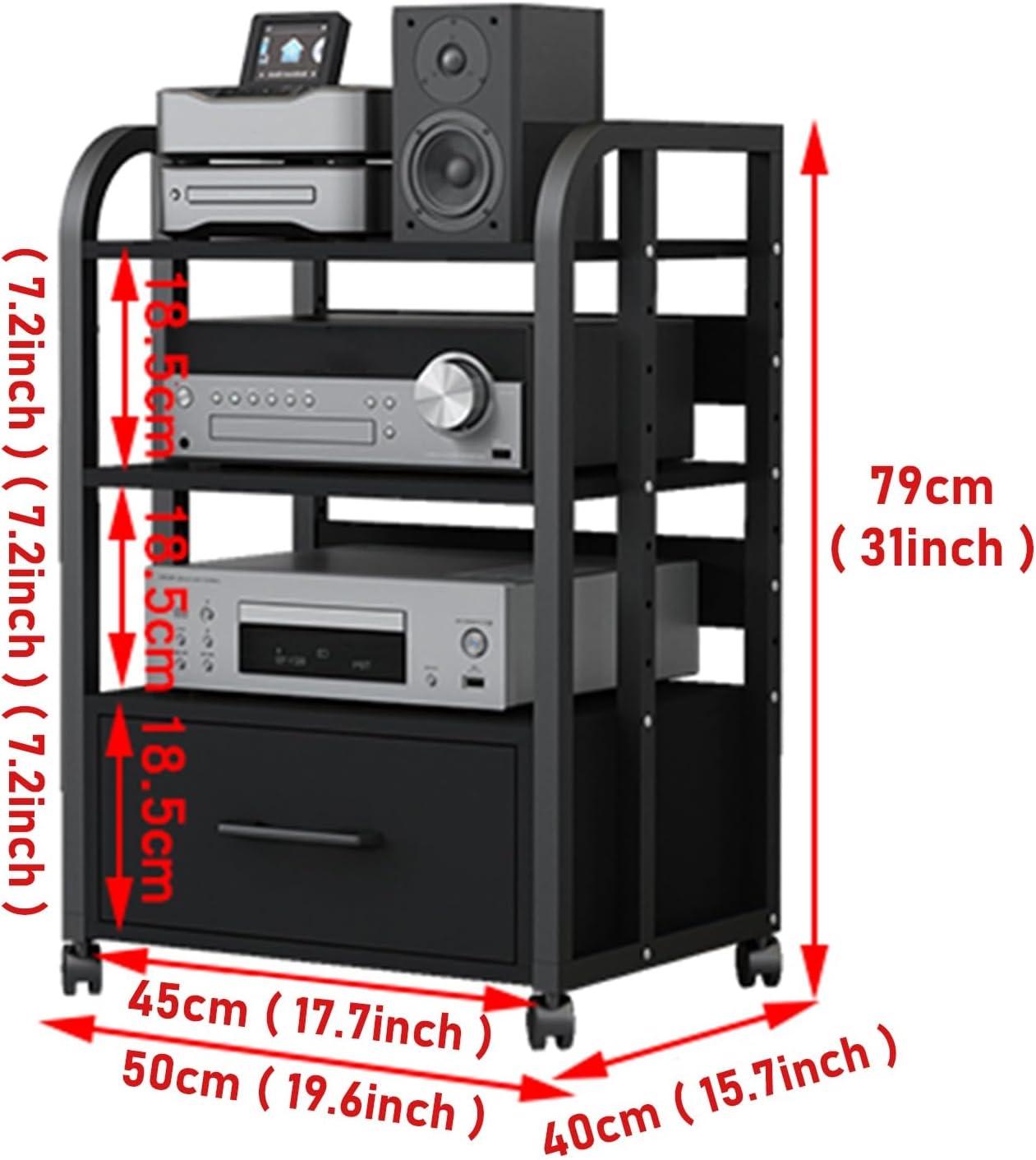 LXLZYXSF 4 3 2 Tier Mobile Stereo Components Rack AV Media Stand
