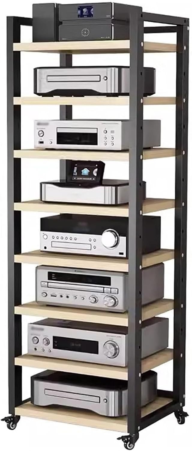 Audio Video Media Stand Cabinet with Height Adjustable Shelf & Wheels