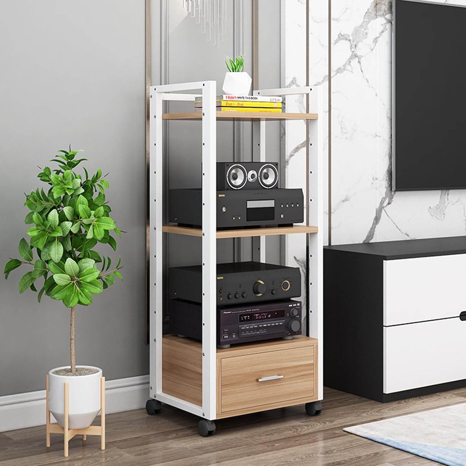 WUHUQN 3/4/5 Tier Audio Rack CD Media Player Stand Audio/Video Component Cabinet Floor-Standing Movable Storage Shelf