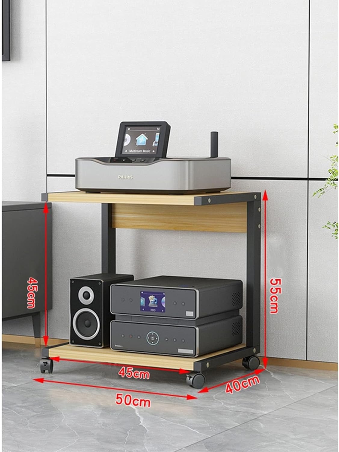 YLQFGUVWK 2-Tier Open Multi-Function Rack Floor Storage Rack Cart with Wheels Home Media Stereo Stand CD Player Rack Office Supplies Printer Stand