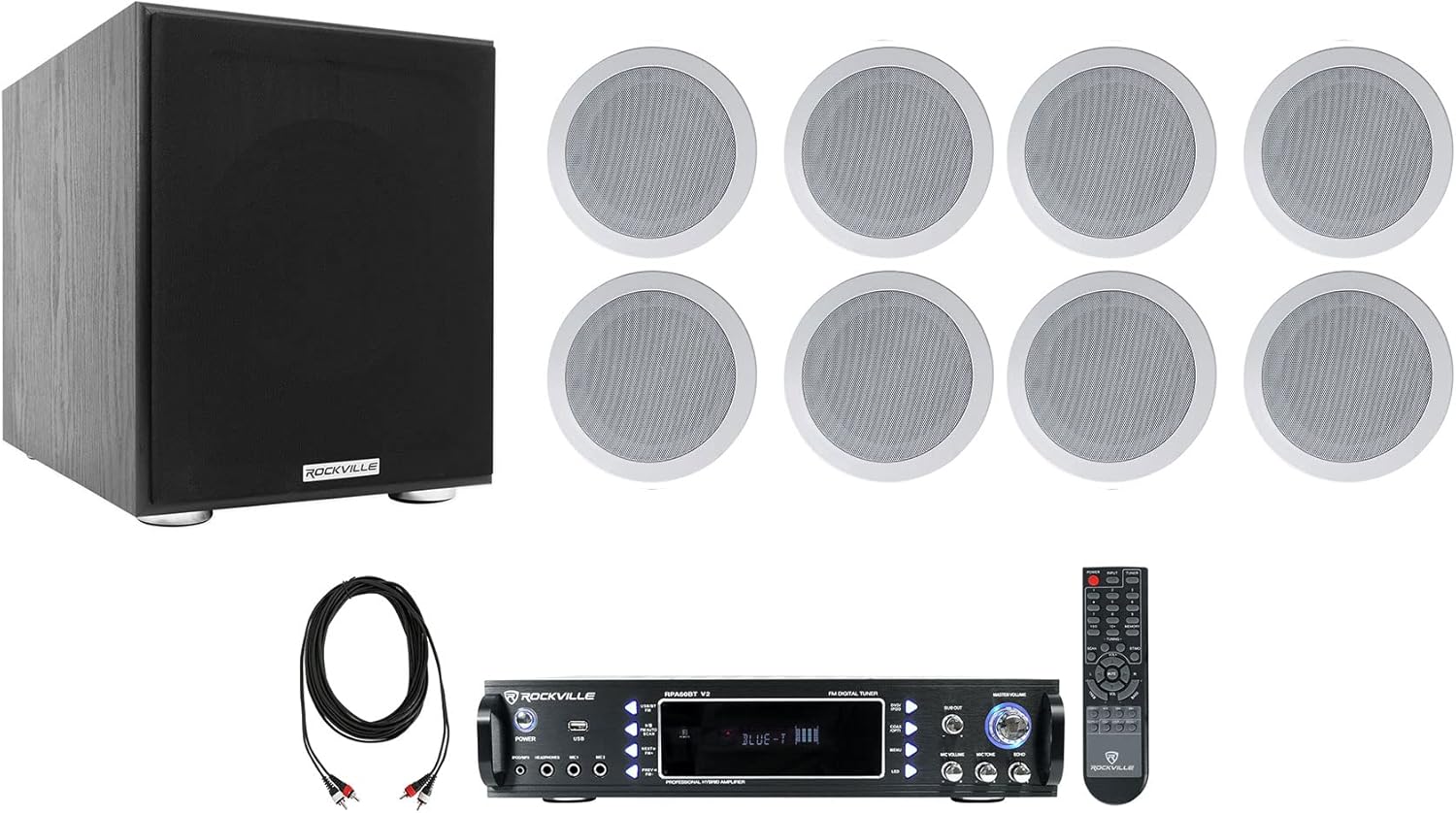 Rockville HC55-16 White Bundle: (8) 5.25 in 300-Watt in-Ceiling Speakers