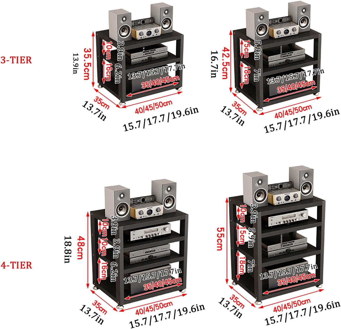 JIAOCKJIAO 3/4 Tier Audio Rack