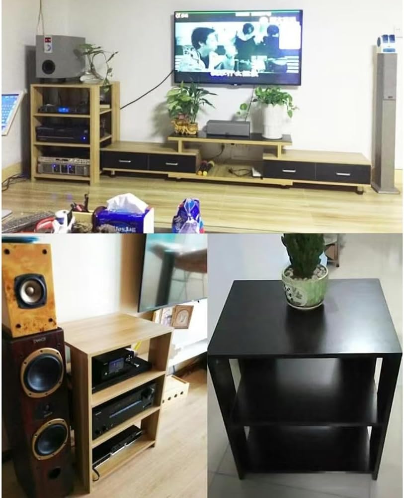 NILZA Wood Audio Rack 3 4 Tier Audio Component Cabinet Audio Video Media Stand Media Storage Cabinet Corner Shelves for DVD Players Game Console(Teak