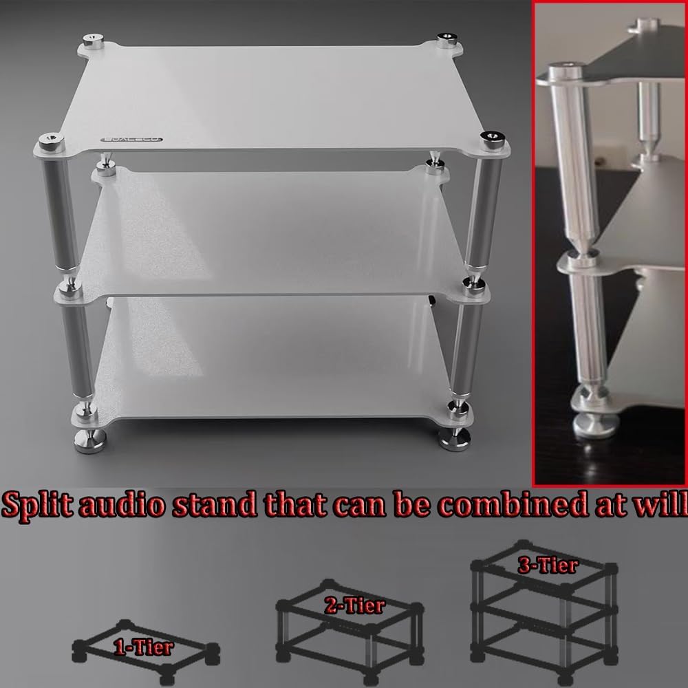 TAJMDGW Small Audio Rack Stand Desktop AV Media Tower Cabinet Metal Desk Shelf Organizer for Amplifier Speaker