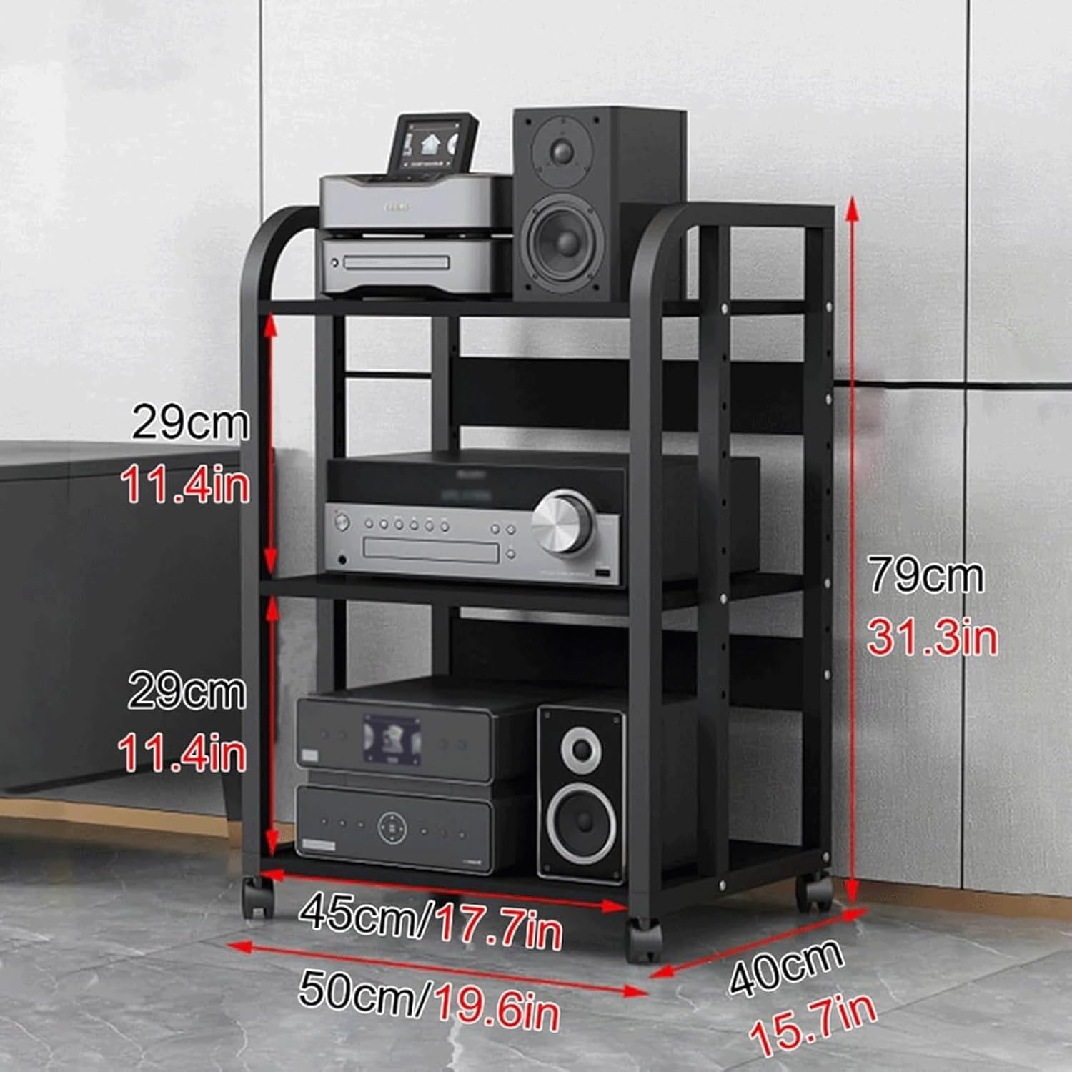 PZEOB Audio Rack Media Stand Movable Audio Rack Tower with Wheels Modern Rack Stereo Components Storage Cabinet 2/3/4/5 Tier(79cm)