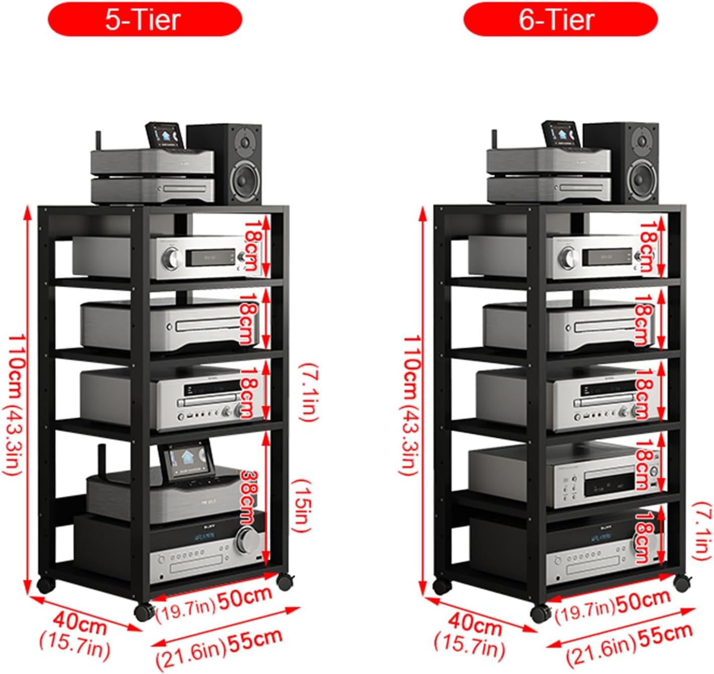 UYCVT Movable Media Stand 5/6-Tier Movable Av Media Stand Cd Player Stand Stereo Rack