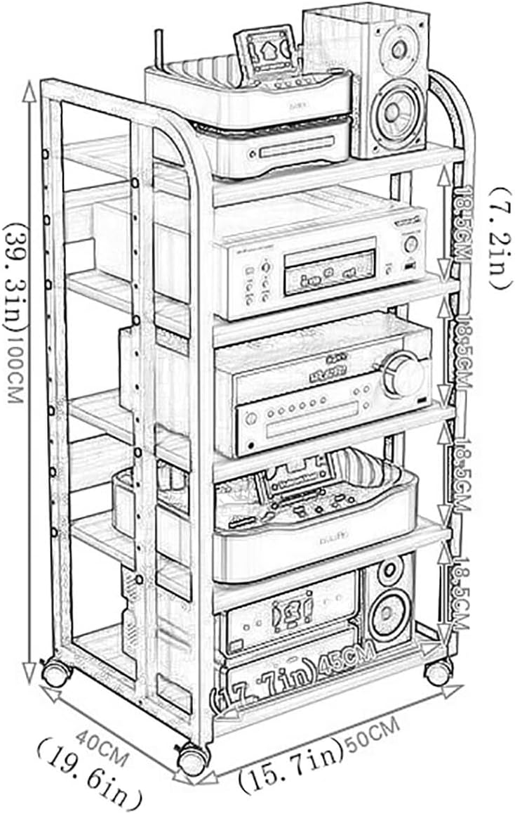 5-Tier Audio-Video Media Stand with Height Adjustables Storage Rack