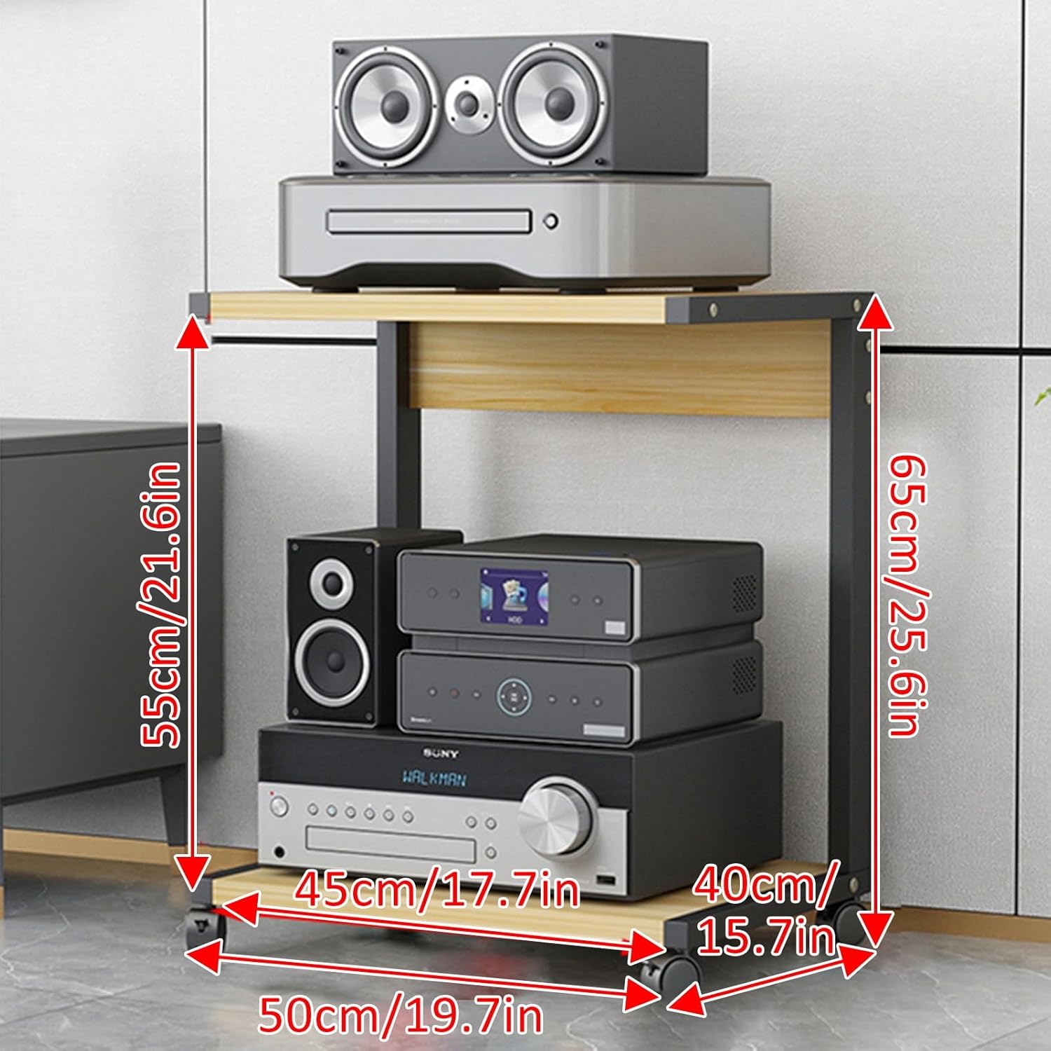 Modern AV Media Stand with Wheels - 2-Tier Corner Shelf