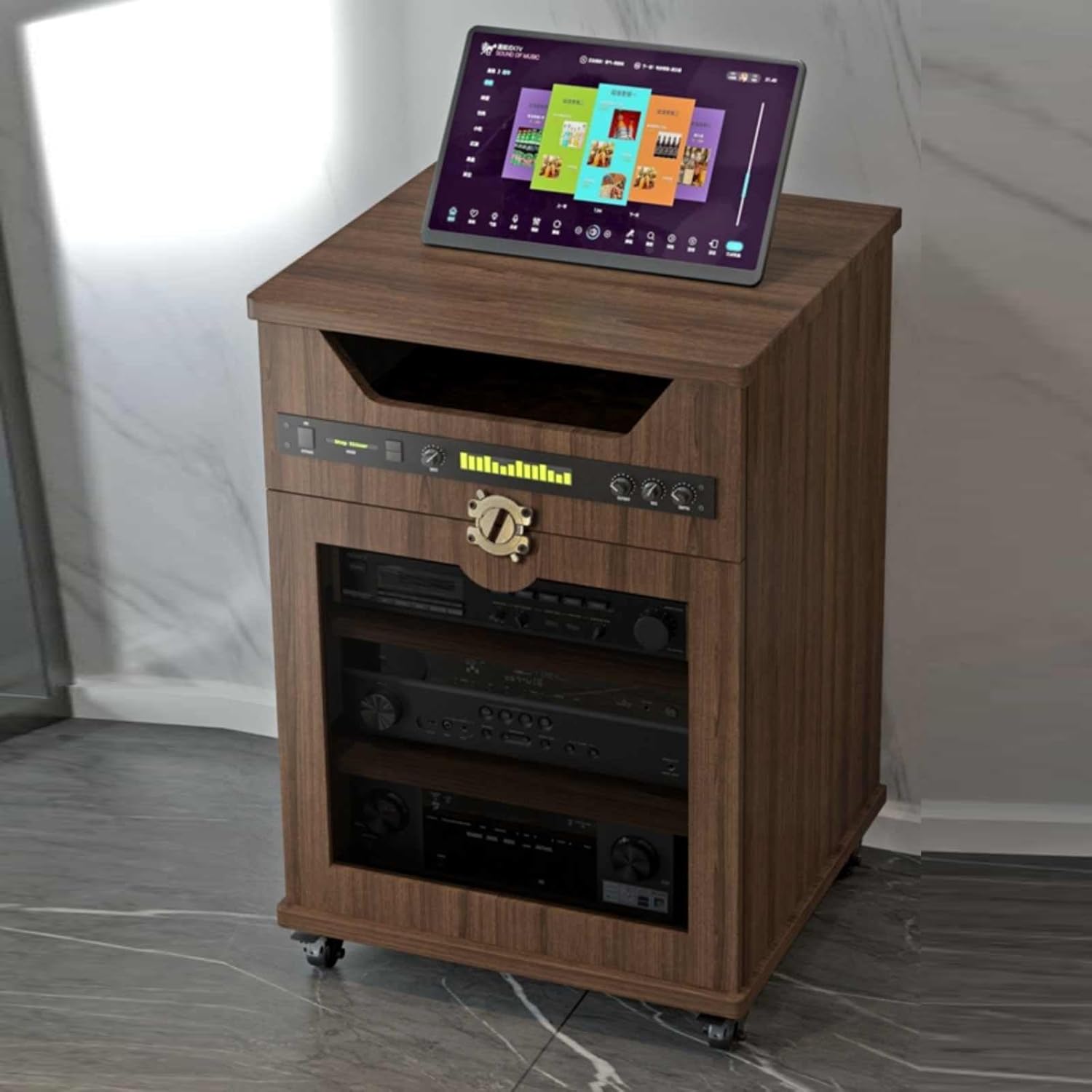 KUKIXKK Media Shelf Storage Cabinet with Cable Management