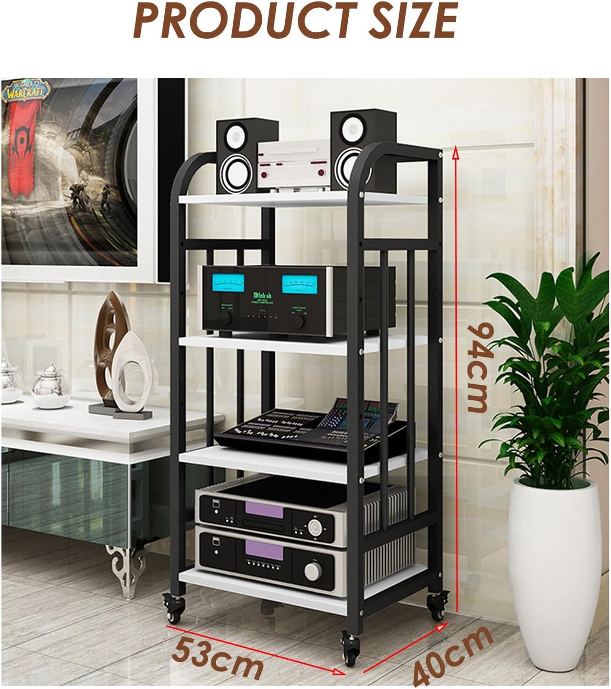 YLQFGUVWK 4-Layer Removable Audio Stand Media Player Stand/Floor Standing/Shelf Cabinet with Height Adjustable Wooden Shelf Stereo Audio Rack Tower Great for Living