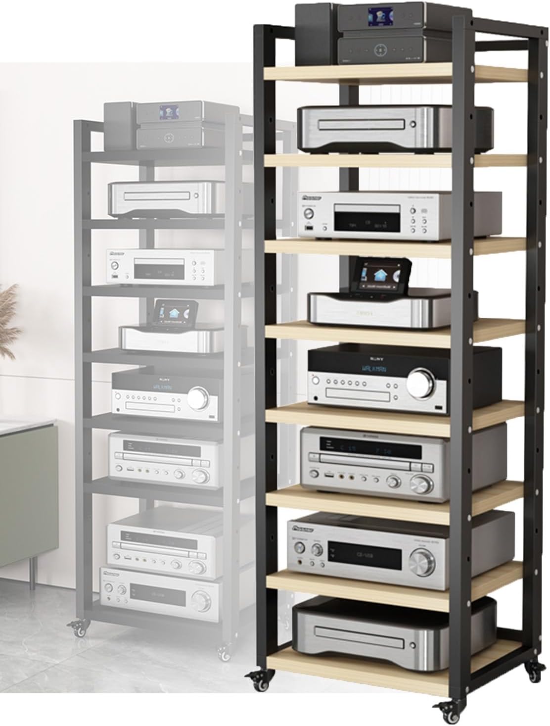 8 Tier AV Media Cabinet Stand Component Cabinet Removable Audio Stand Corner Rack/Storage Rack With Height Adjustable Wood Stand For Home/Office/Audio Video ( Color : Style 1