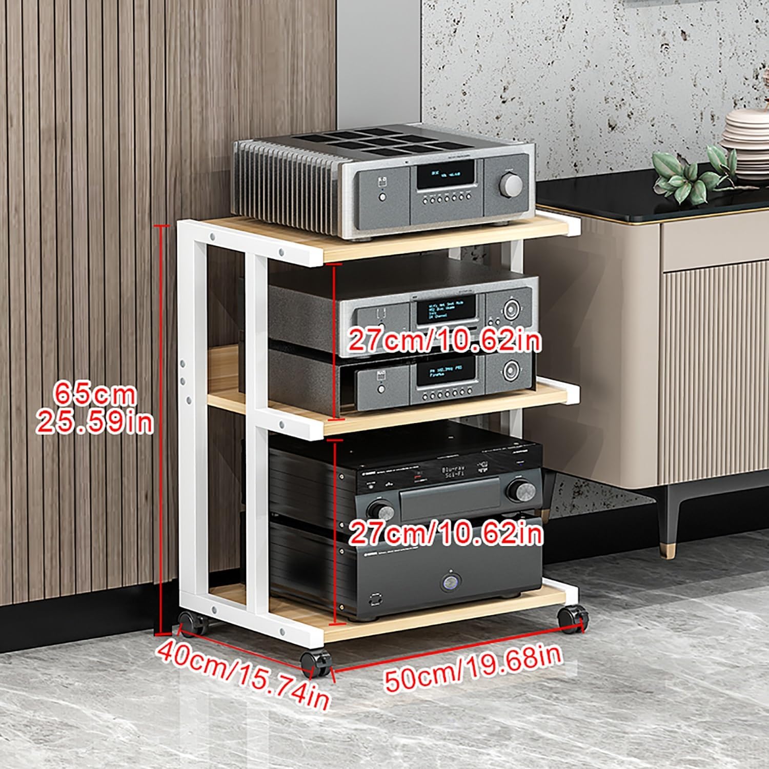 Versatile Wooden Display Cabinet on Wheels - Media Stand & Audio Rack for Game Consoles