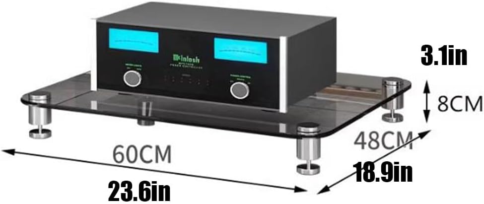 KGPGNYMYHA 3-Tier Stereo Rack Tempered Glass Shelves AV Media Stand Stereo Media Storage Cabinet CD Record Player Stand Entertainment Component Center(Clear