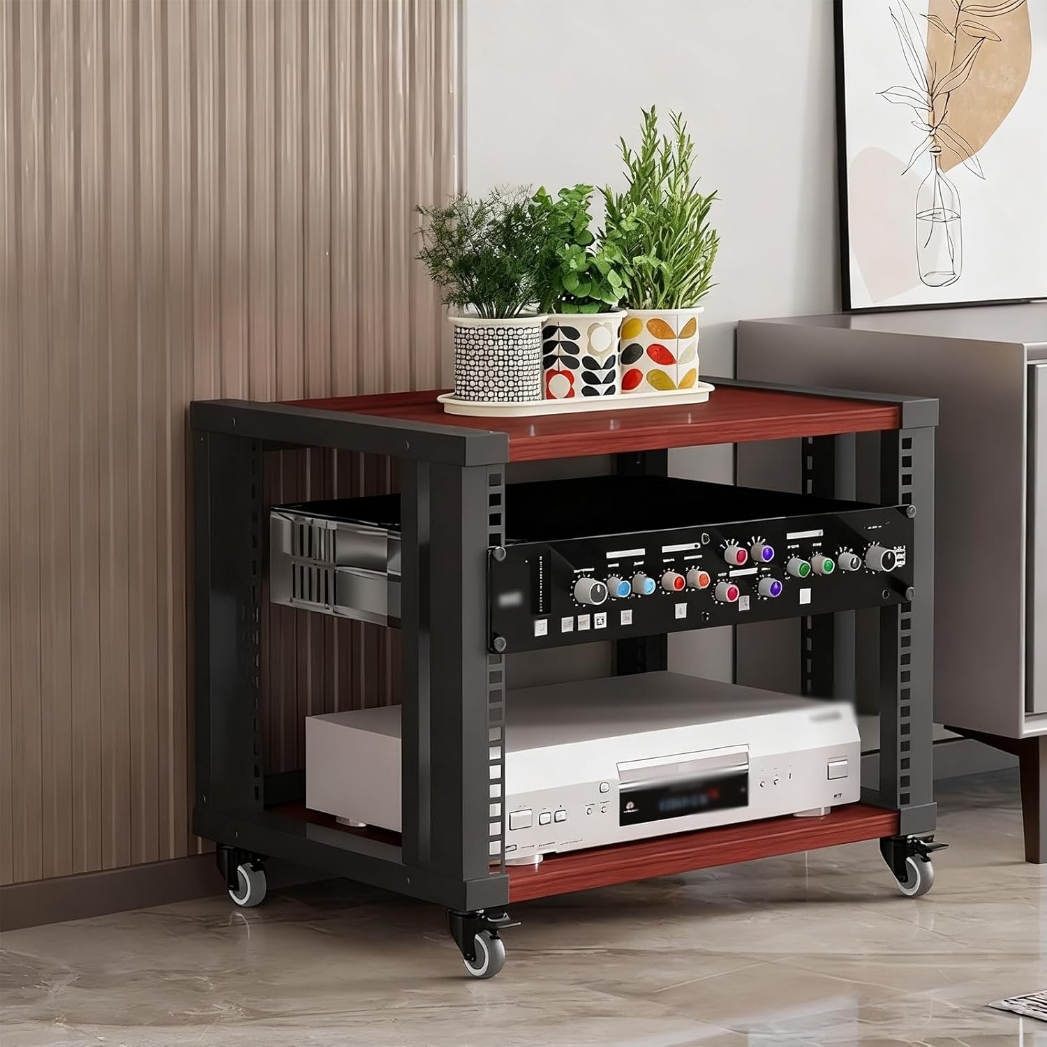 ZUGIATP 2/3/4/5-Tier Media Stand Adjustable Audio Rack with Wheels Modern Stereo Stand Audio-Video Shelving for Home Recording Room Theater(A