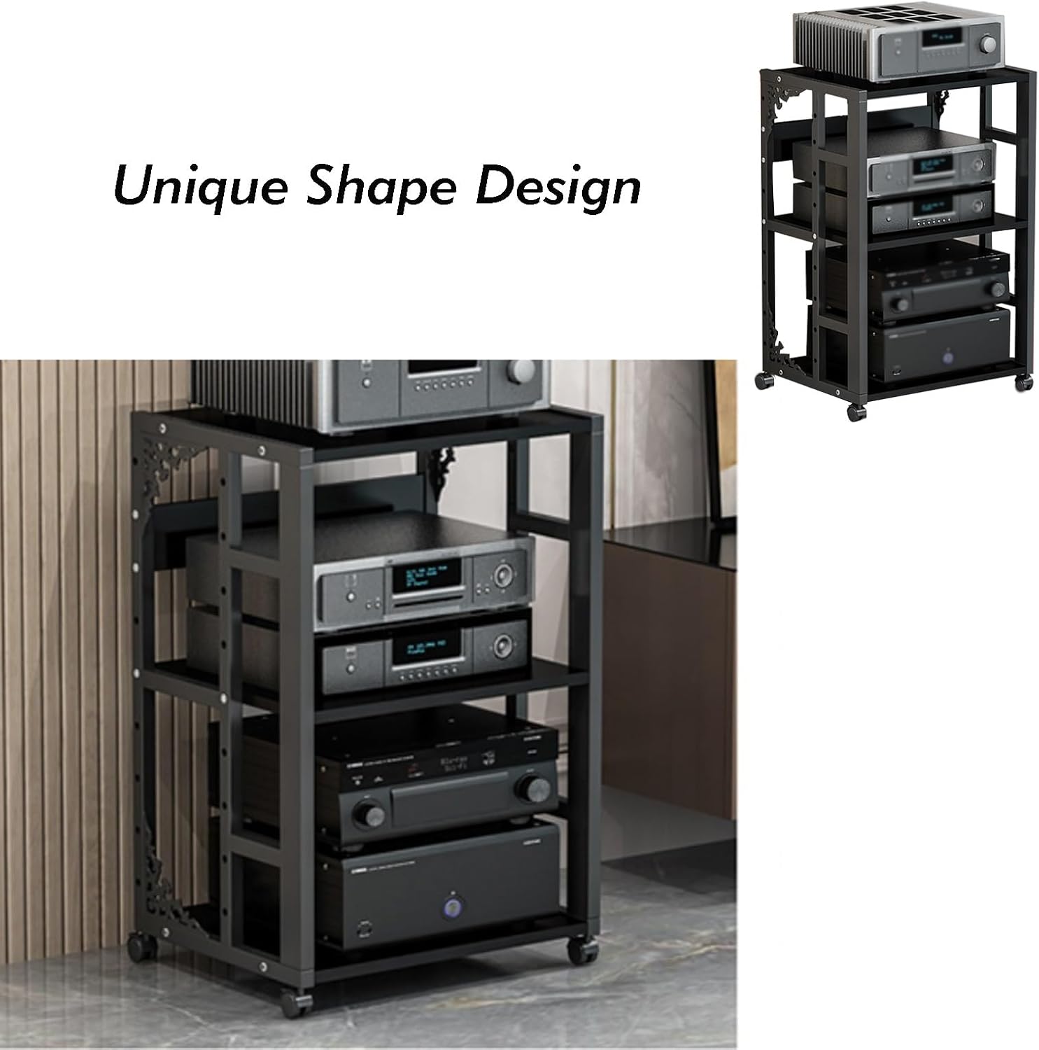 XLTFUC AV Audio Video Media Stand with 3 Height Adjustable Shelves Stereo Component Storage Cabinet Sound Tower for Home/Office/Theater(White)