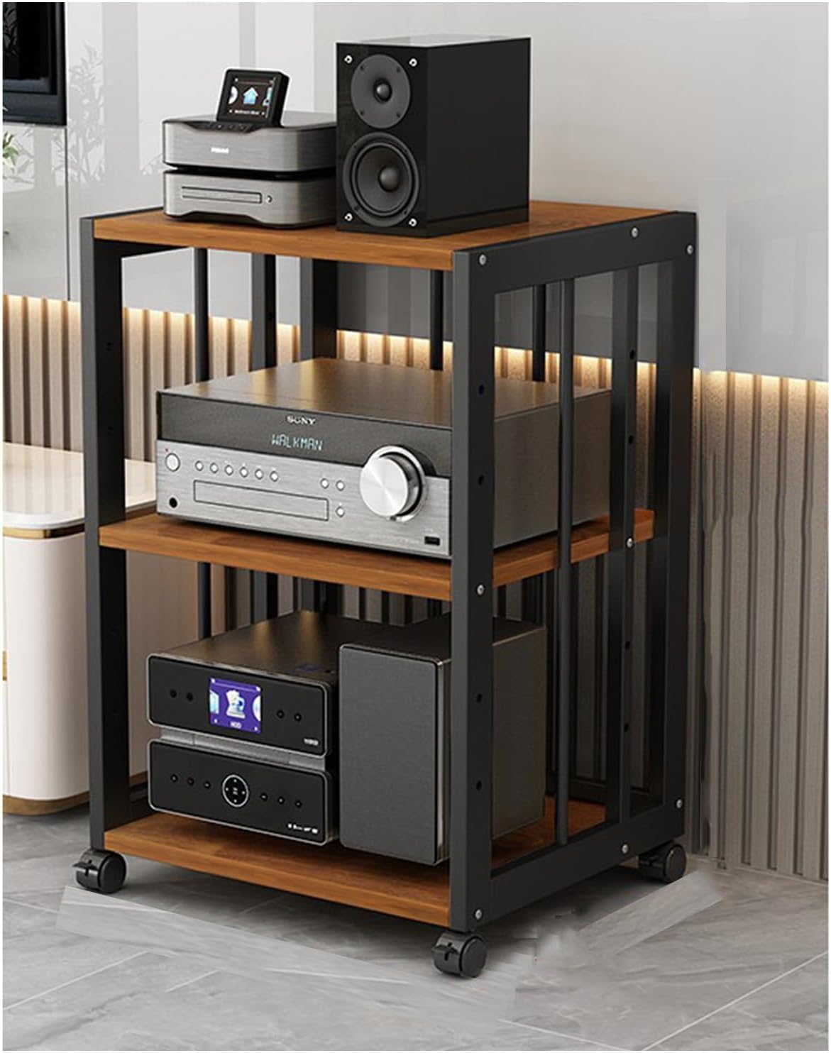 YLQFGUVWK 3-Tier Removable AV Media Stand CD Player Stand Stereo Component Storage Cabinet with Height Adjustable Wooden Shelves for Home/Office/Theater(Color-2)