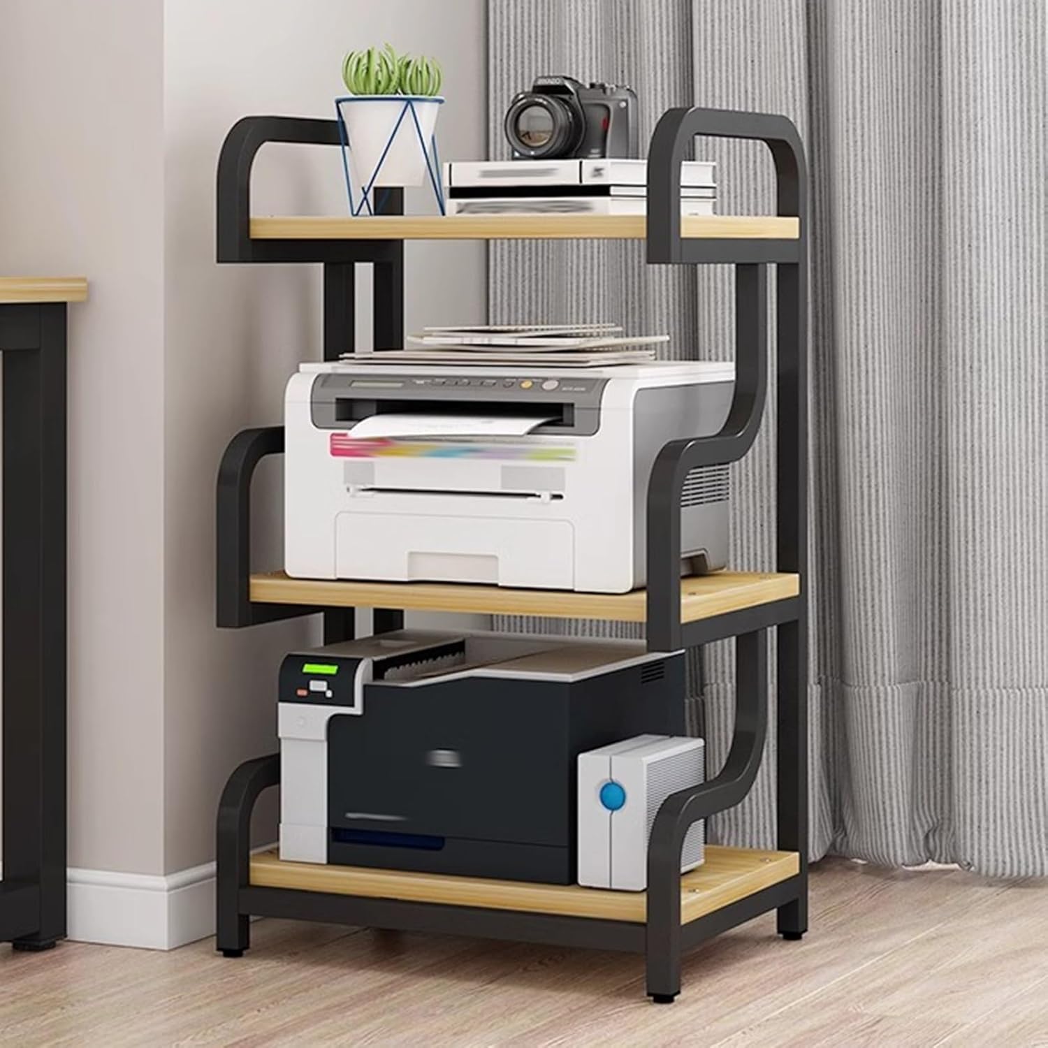 Record Player Stand 3-Tier Wooden Shelves