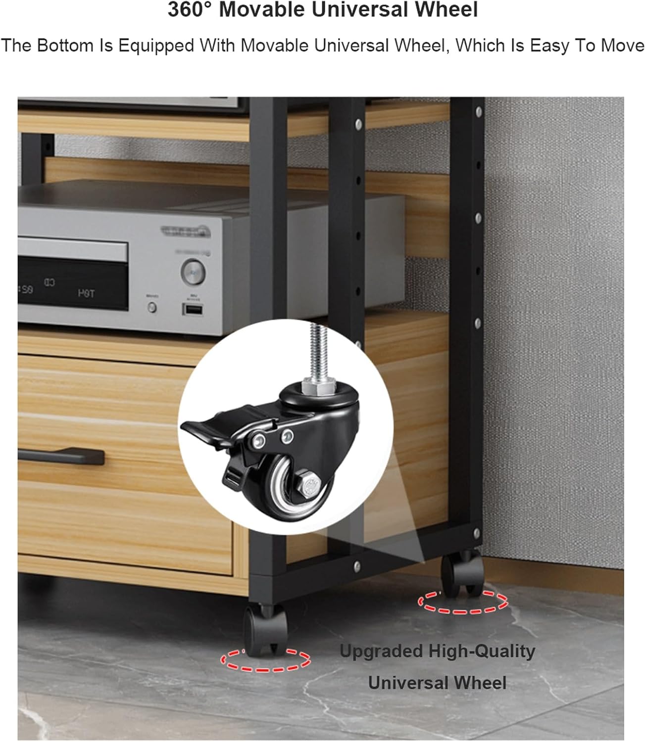 XMFBSY Medios 2/3/4 Tier AV Media Stand with Drawer HiFi Stand Audio Rack Tower with Adjustable Shelves Wooden Video Game Console Shelf for Record Player Organizer(Rojo