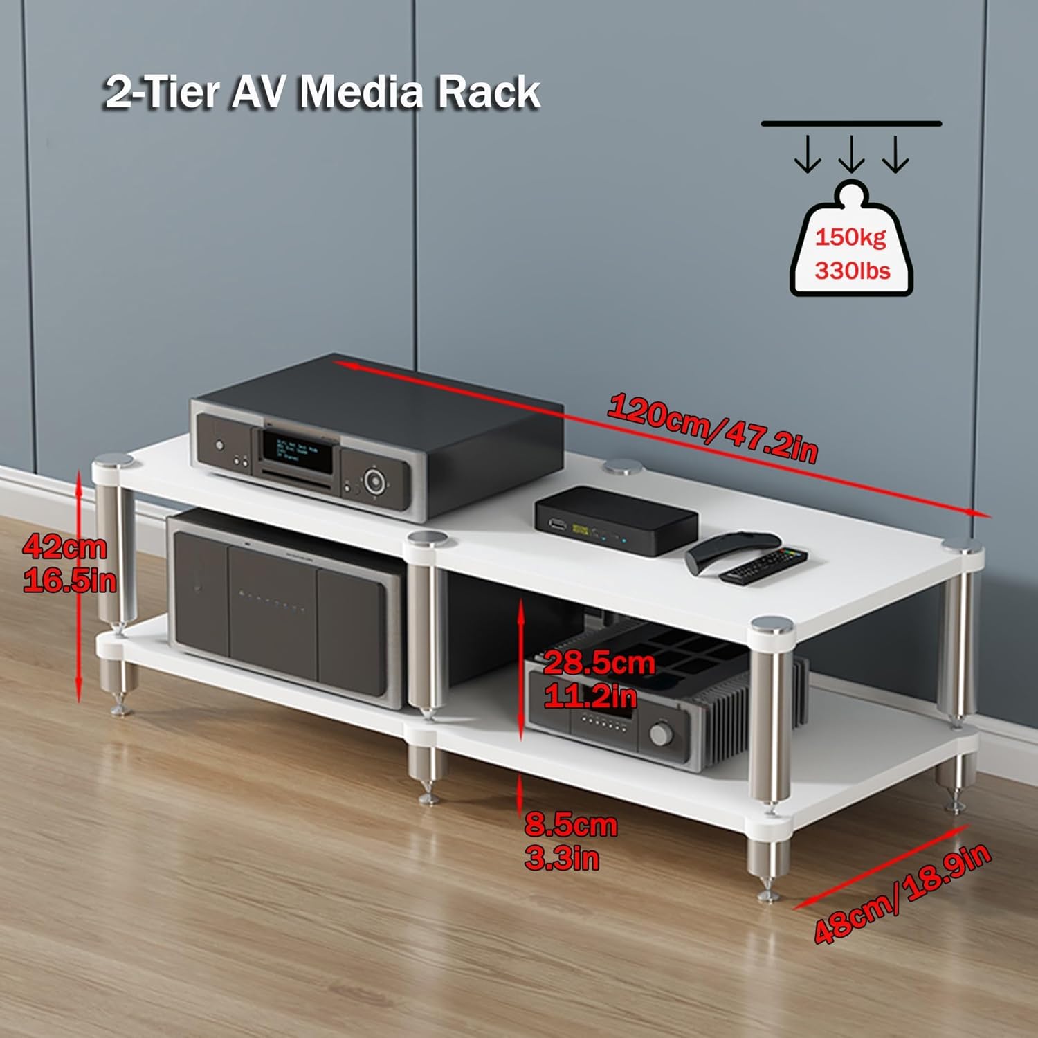 UYCVT Audio HiFi Rack - Av Media Stand & Gaming Shelf - Floor-Standing Storage Tower for Projector Game Console Tv Box Stereo Cd Player & Home Theater
